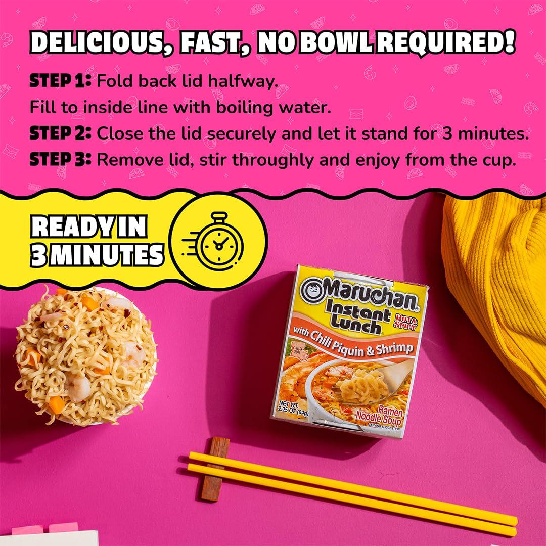 image:imageMaruchan Instant Lunch Ramen Noodles Hot amp Spicy Shrimp Flavor JapaneseStyle Instant Noodle Soup Easy Meal Ready in 3 Minutes 225 Oz 12 PackChili Piquin Shrimp
