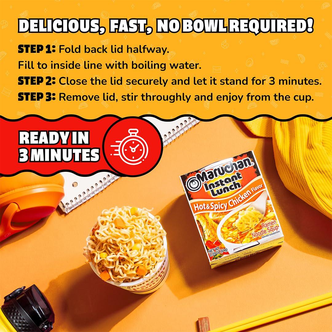 image:imageMaruchan Instant Lunch Ramen Noodles Hot amp Spicy Shrimp Flavor JapaneseStyle Instant Noodle Soup Easy Meal Ready in 3 Minutes 225 Oz 12 PackHot Spicy Chicken