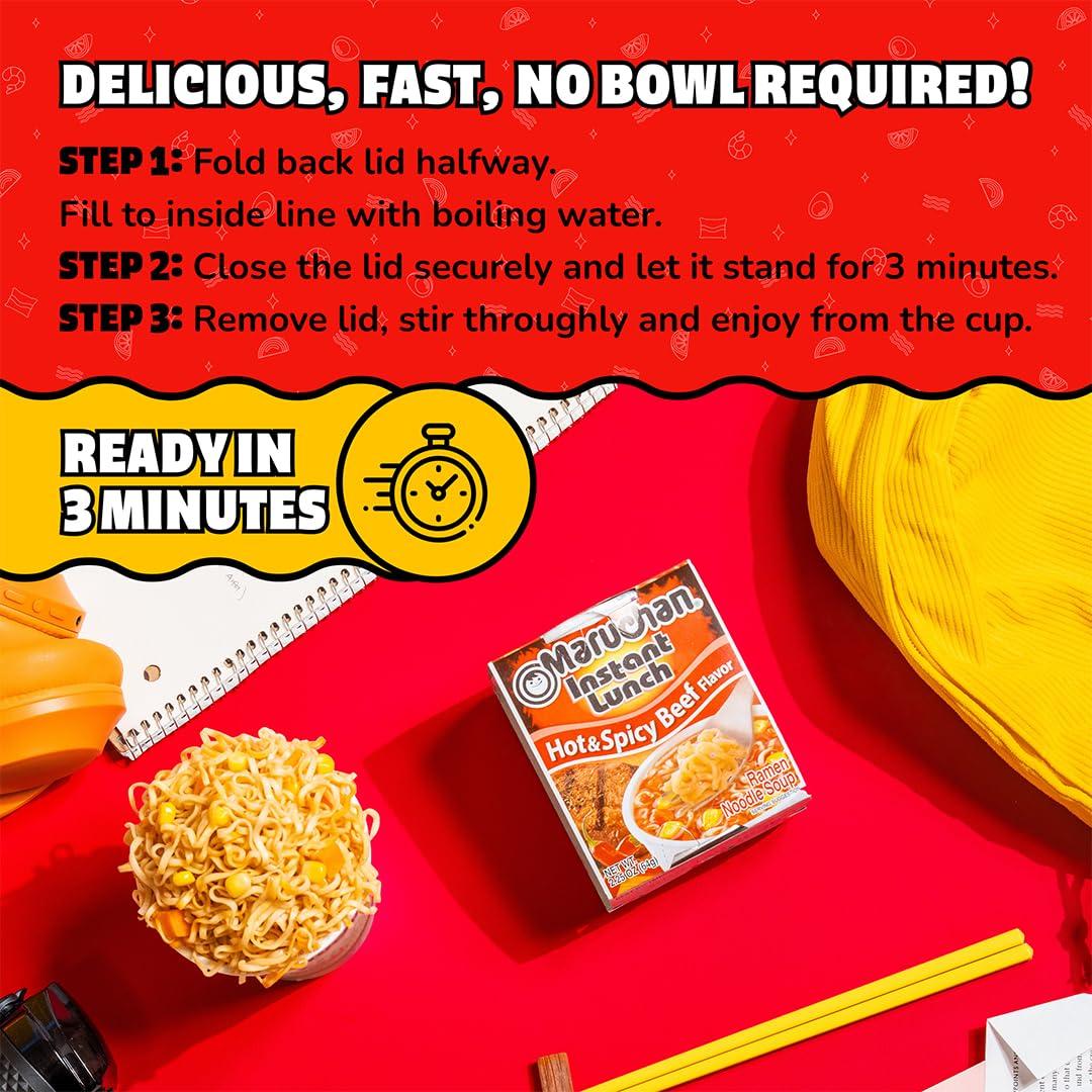 image:imageMaruchan Instant Lunch Ramen Noodles Hot amp Spicy Shrimp Flavor JapaneseStyle Instant Noodle Soup Easy Meal Ready in 3 Minutes 225 Oz 12 PackHot Spicy Beef