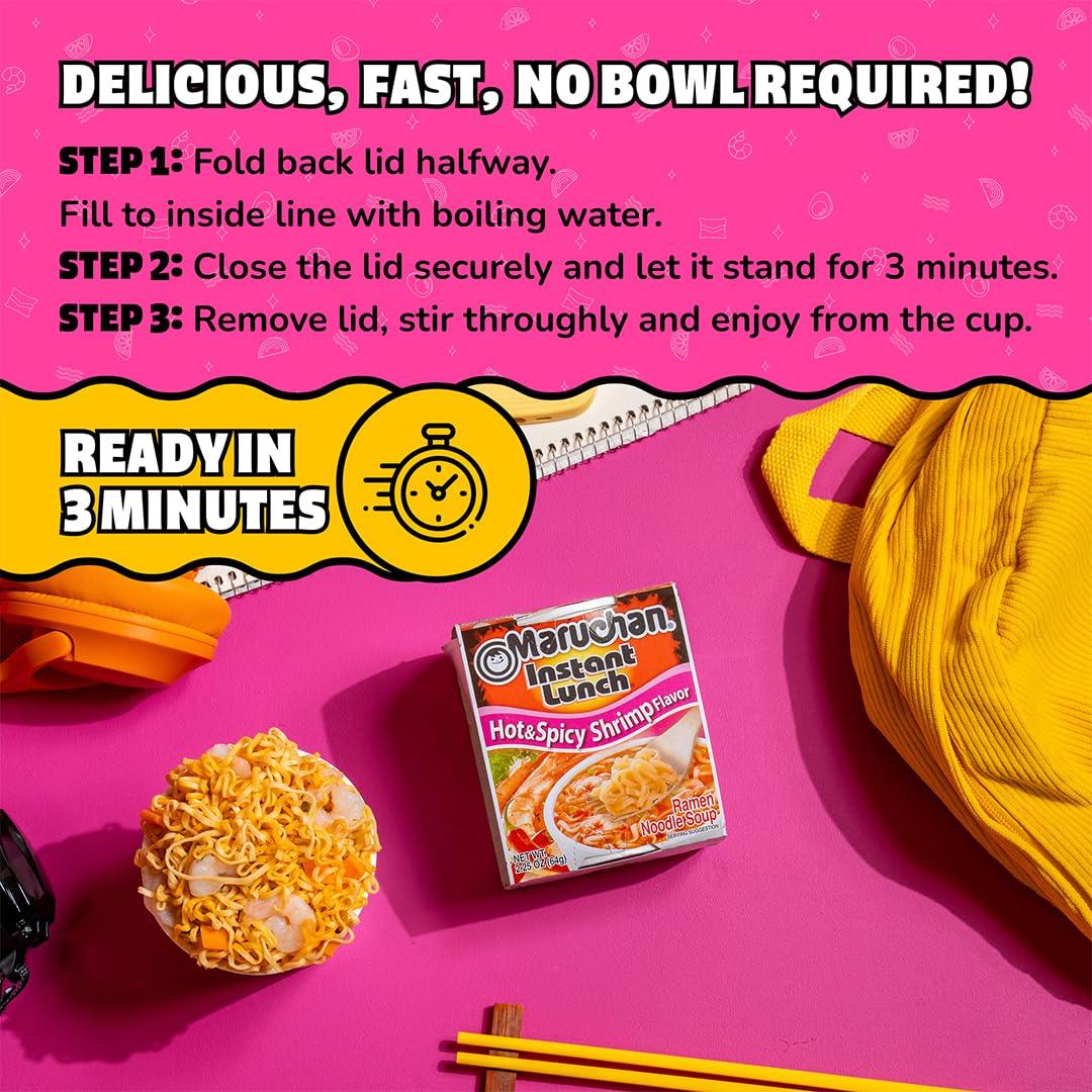 image:imageMaruchan Instant Lunch Ramen Noodles Hot amp Spicy Shrimp Flavor JapaneseStyle Instant Noodle Soup Easy Meal Ready in 3 Minutes 225 Oz 12 PackHot Spicy Shrimp