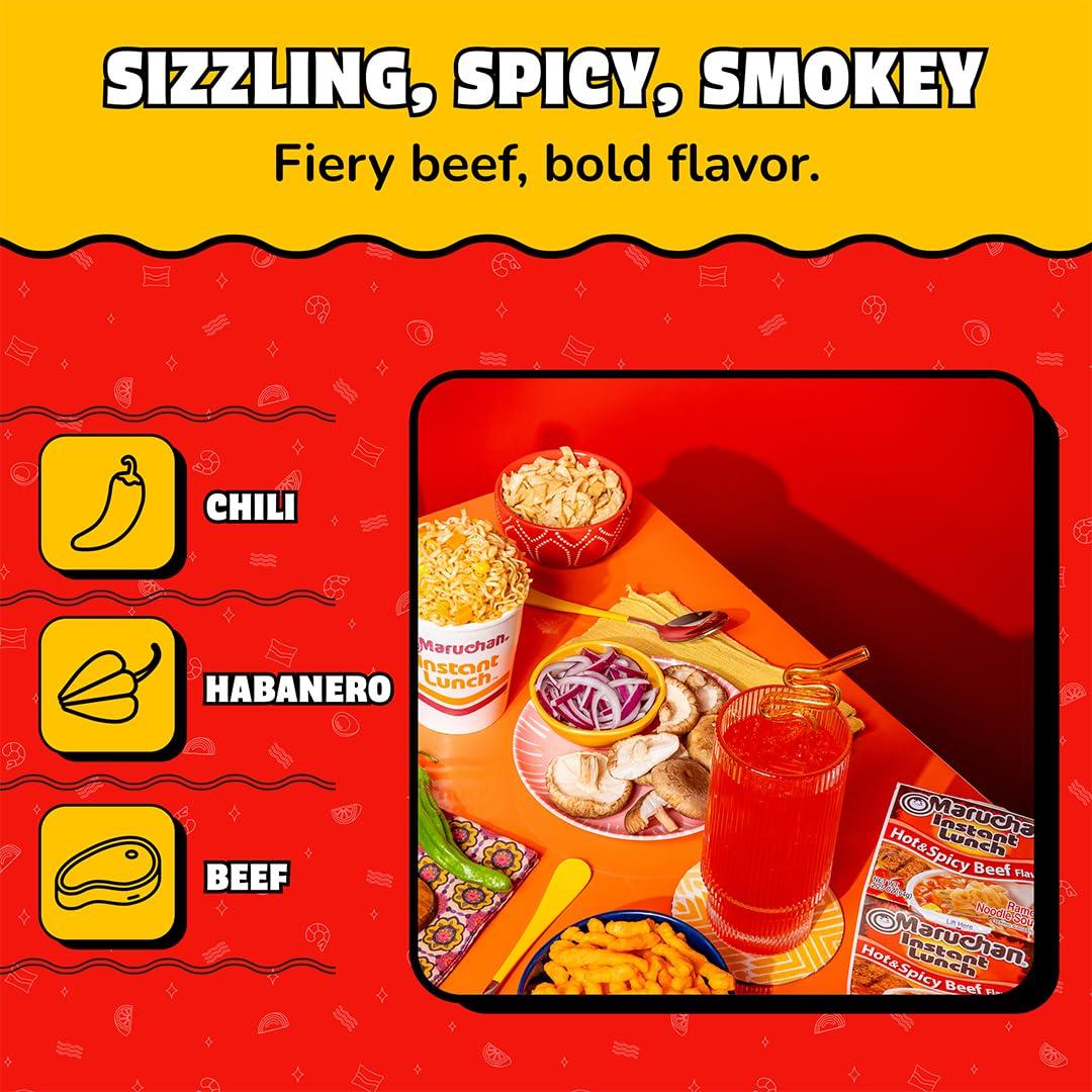 image:imageMaruchan Instant Lunch Ramen Noodles Hot amp Spicy Shrimp Flavor JapaneseStyle Instant Noodle Soup Easy Meal Ready in 3 Minutes 225 Oz 12 PackHot Spicy Beef