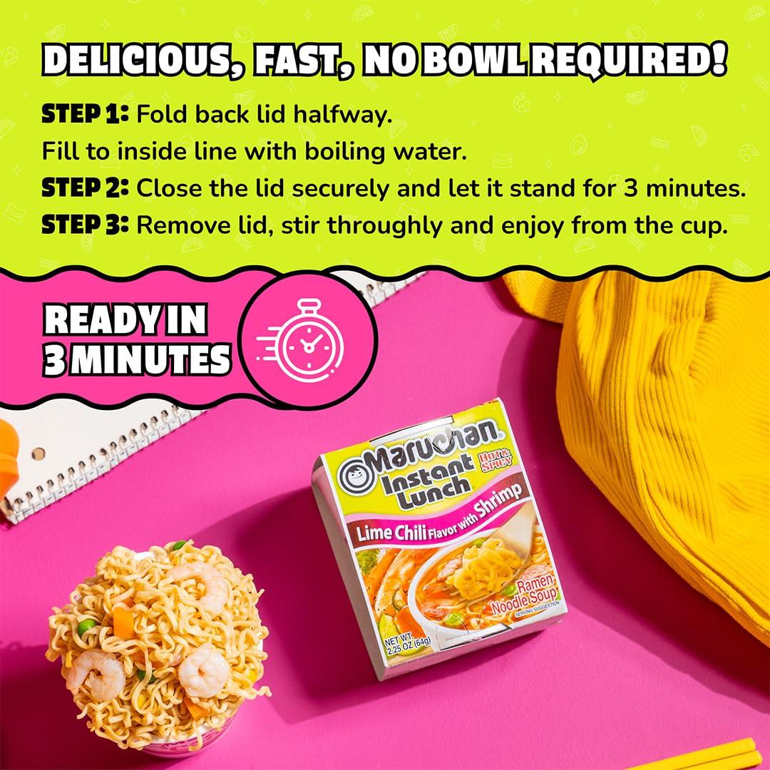 image:imageMaruchan Instant Lunch Ramen Noodles Hot amp Spicy Shrimp Flavor JapaneseStyle Instant Noodle Soup Easy Meal Ready in 3 Minutes 225 Oz 12 PackLime Chili Shrimp
