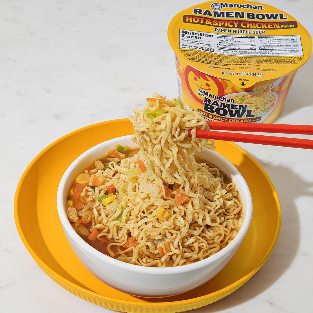 image:imageMaruchan Ramen Bowl Hot amp Spicy Shrimp Flavor JapaneseStyle Instant Noodle Soup Microwaveable Easy Meal for Busy Families 339 Oz 6 PackHot Spicy Chicken