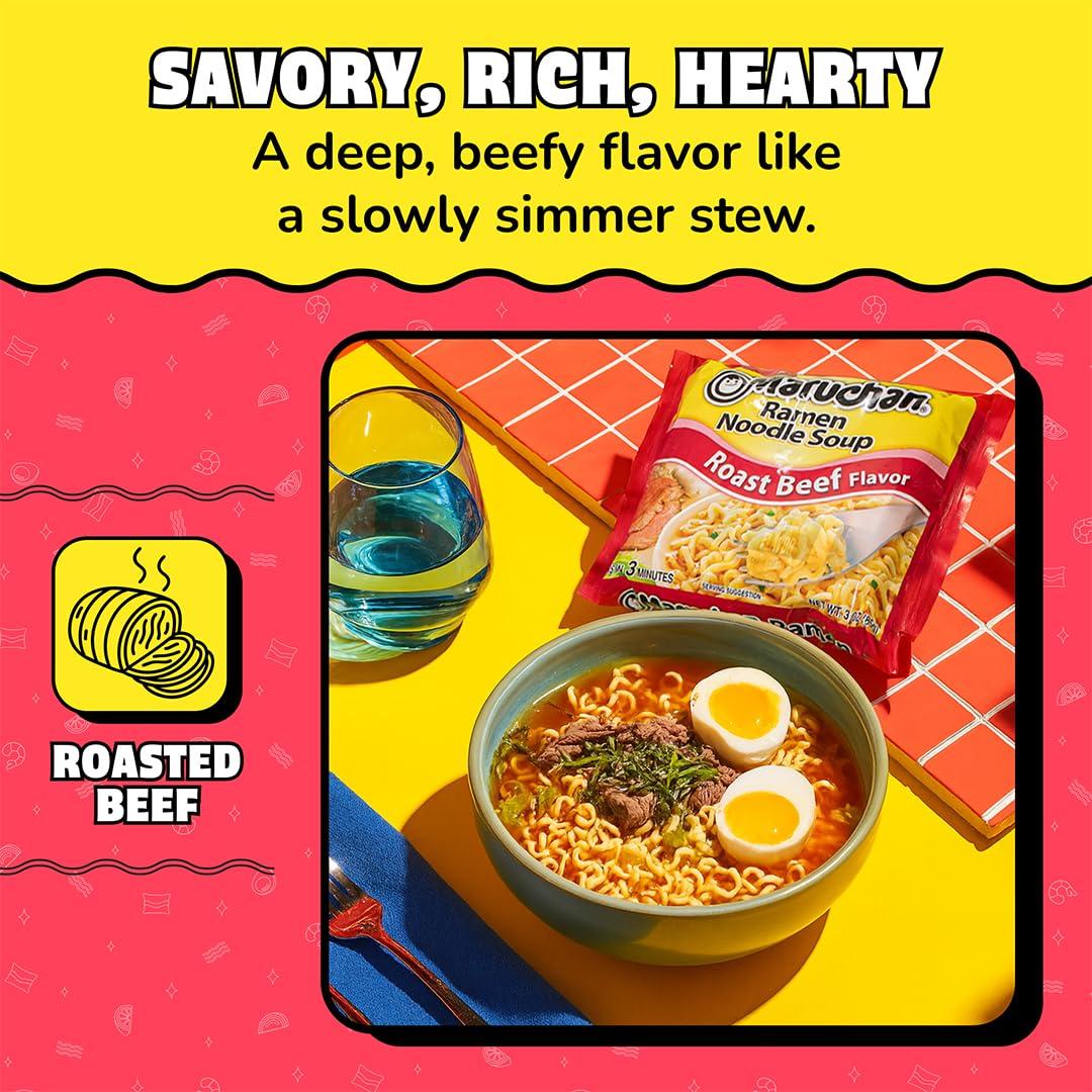 image:imageMaruchan Ramen Noodle Soup FIRE Spicy Beef Flavor JapaneseStyle Instant Noodles Quick amp Easy Meal for Kids Students amp Busy Families 3 Oz 22 PackRoast Beef