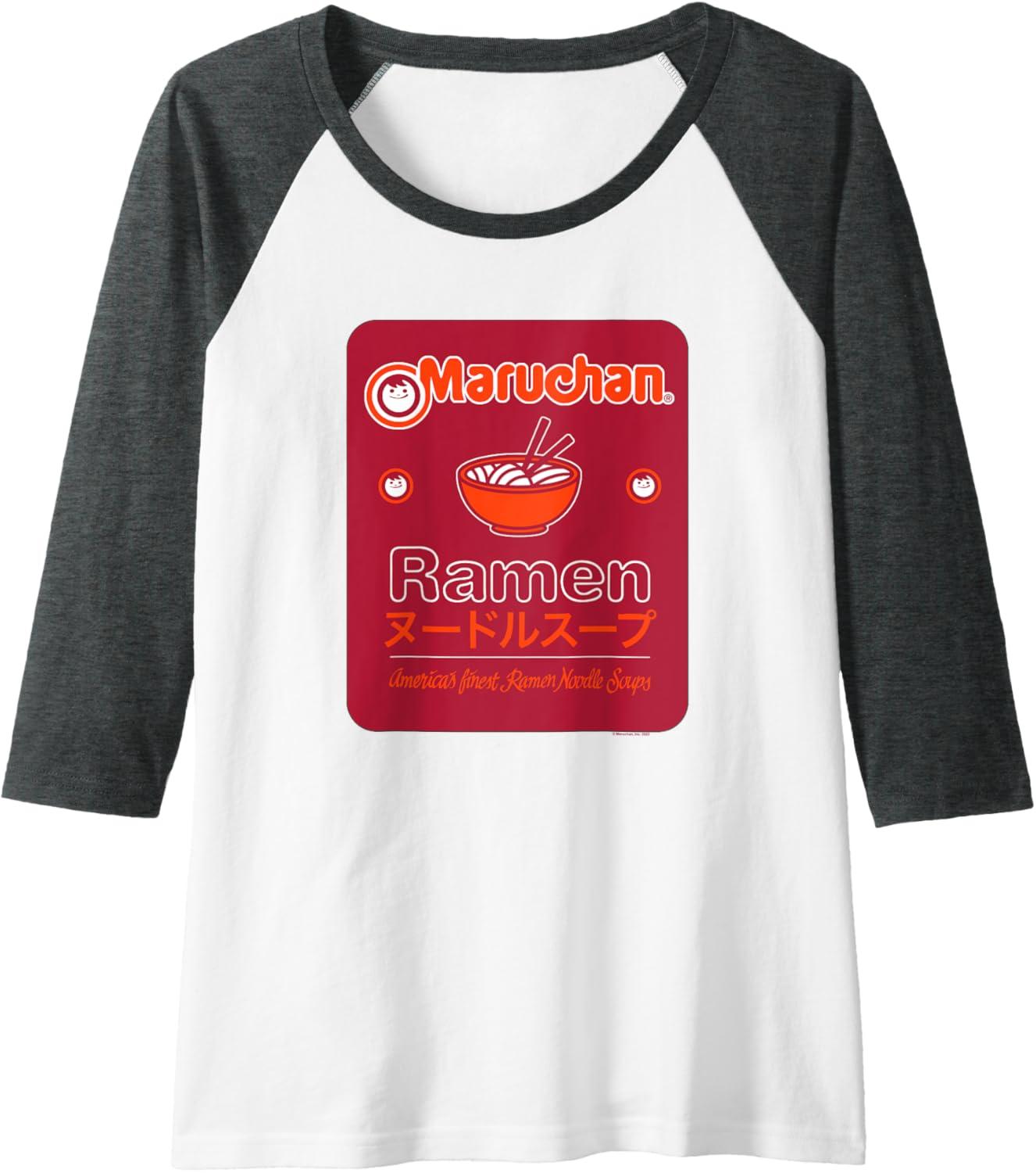 image:imageMaruchan Americans Finest Ramen Noodle Soup Card Logo Raglan Baseball TeeDark Heather GreyWhite