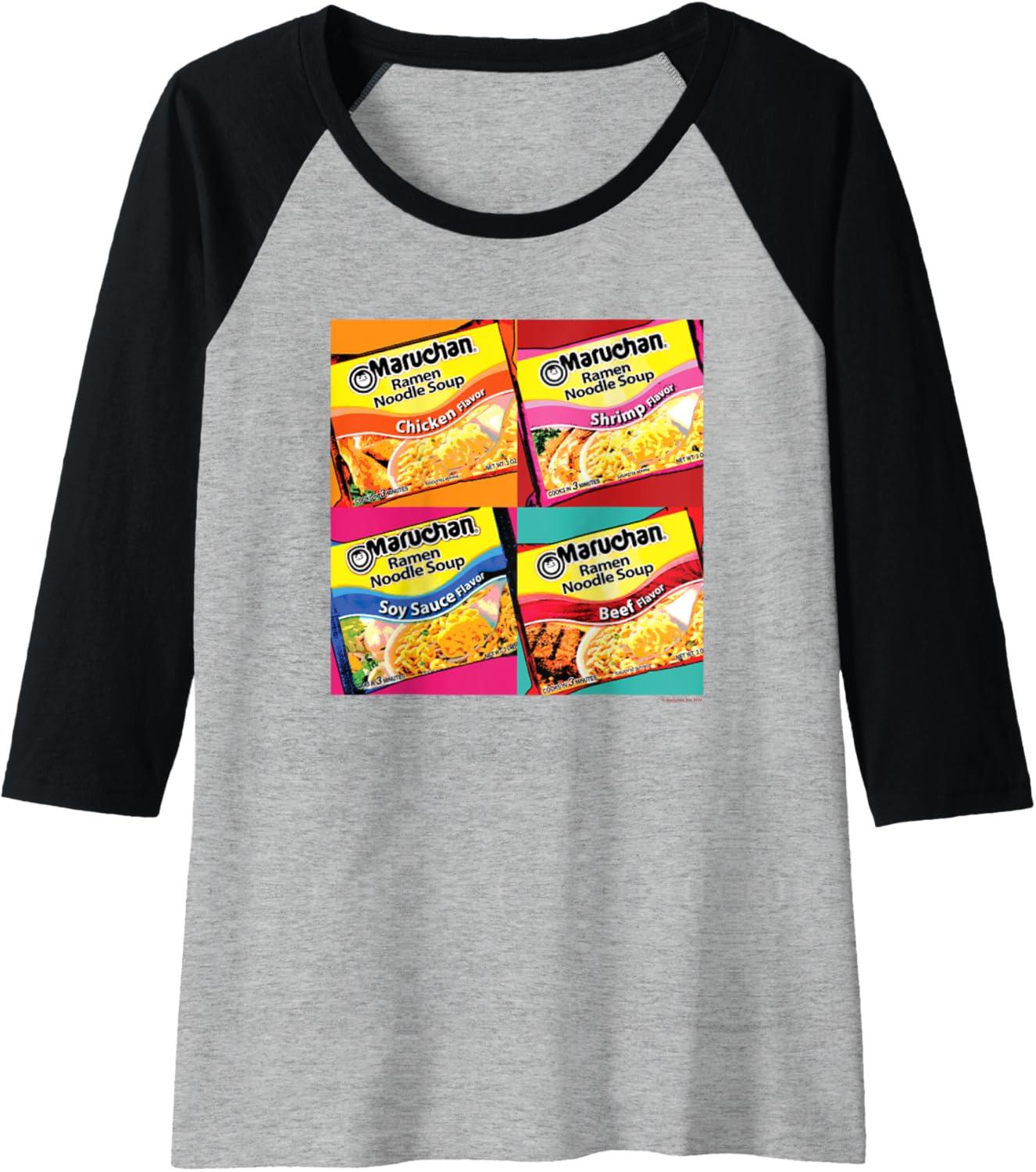 image:imageMaruchan Artsy Flavor Grid Poster Raglan Baseball TeeBlackAthletic Heather