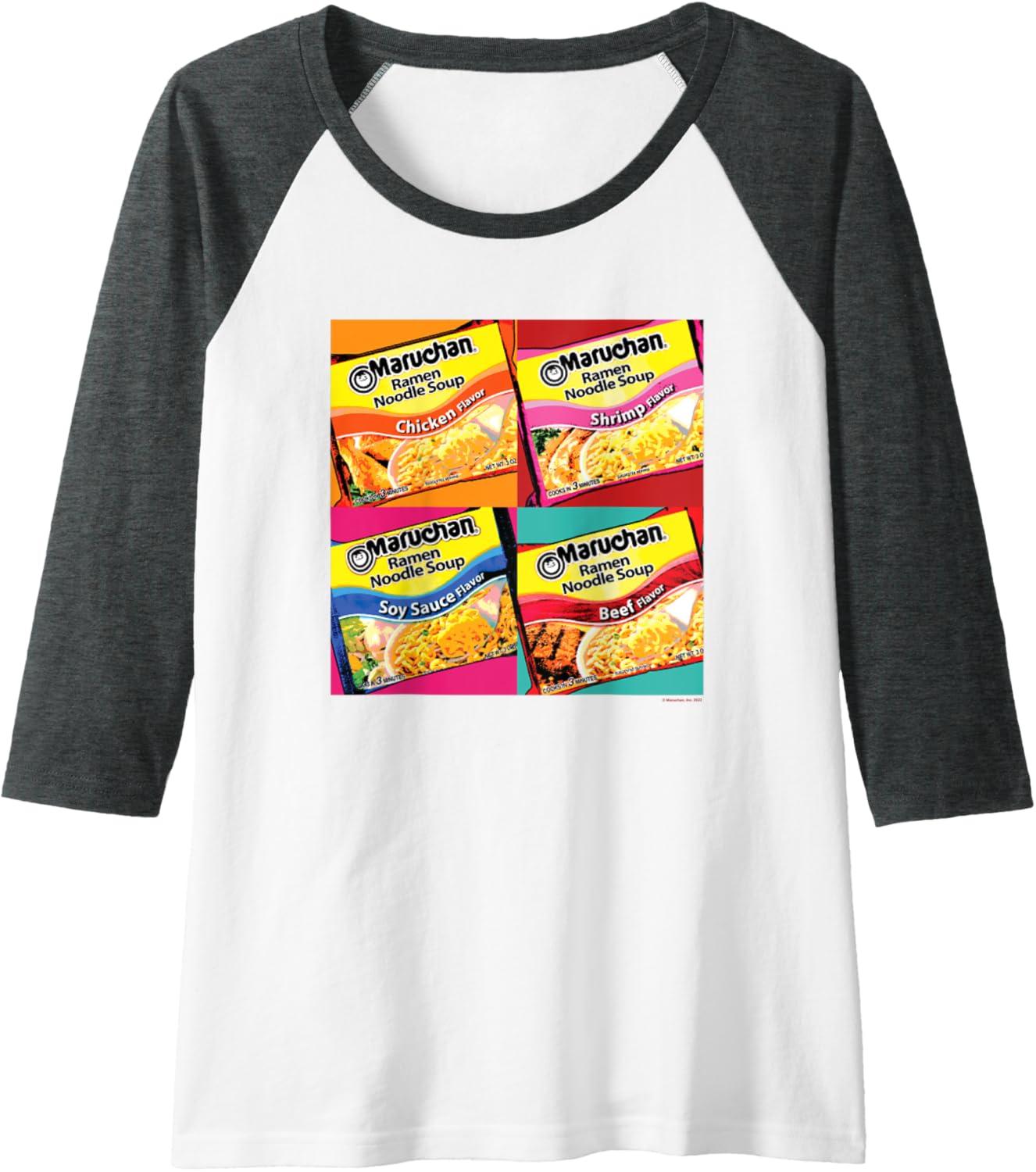 image:imageMaruchan Artsy Flavor Grid Poster Raglan Baseball TeeDark Heather GreyWhite