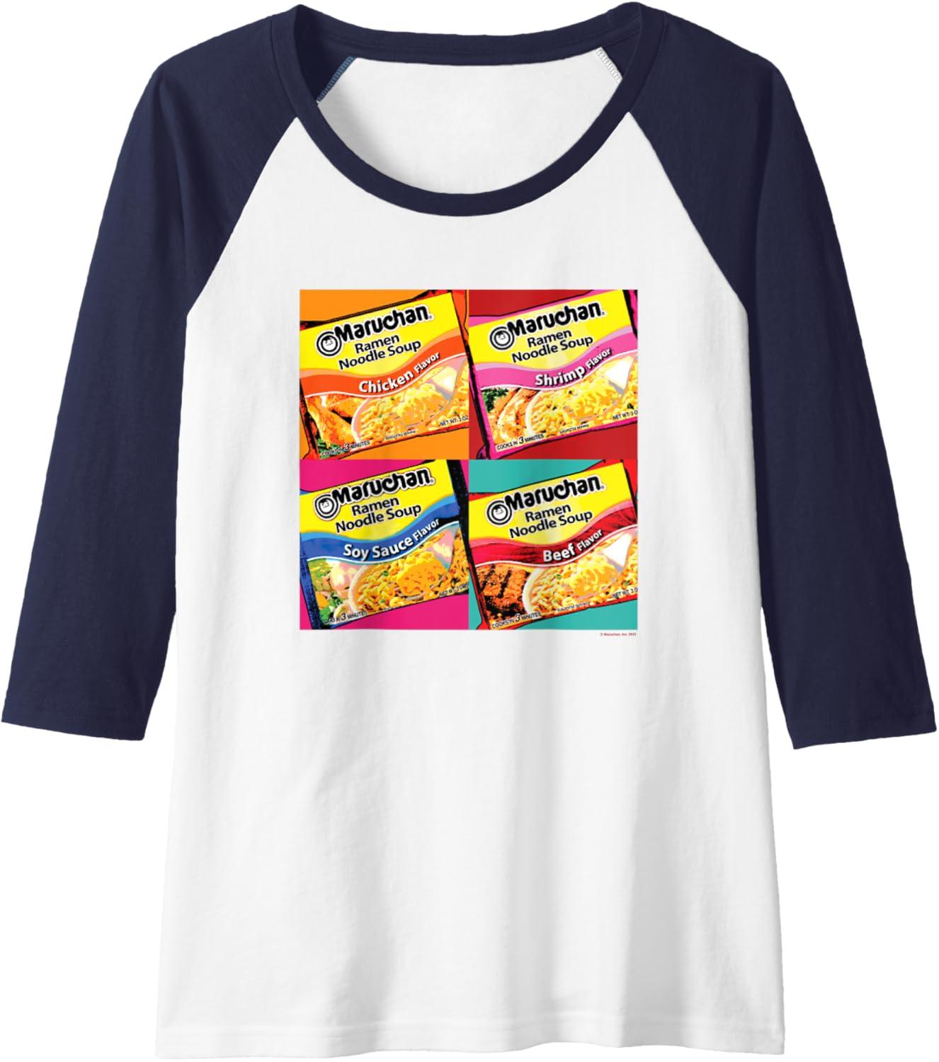 image:imageMaruchan Artsy Flavor Grid Poster Raglan Baseball TeeNavy BlueWhite