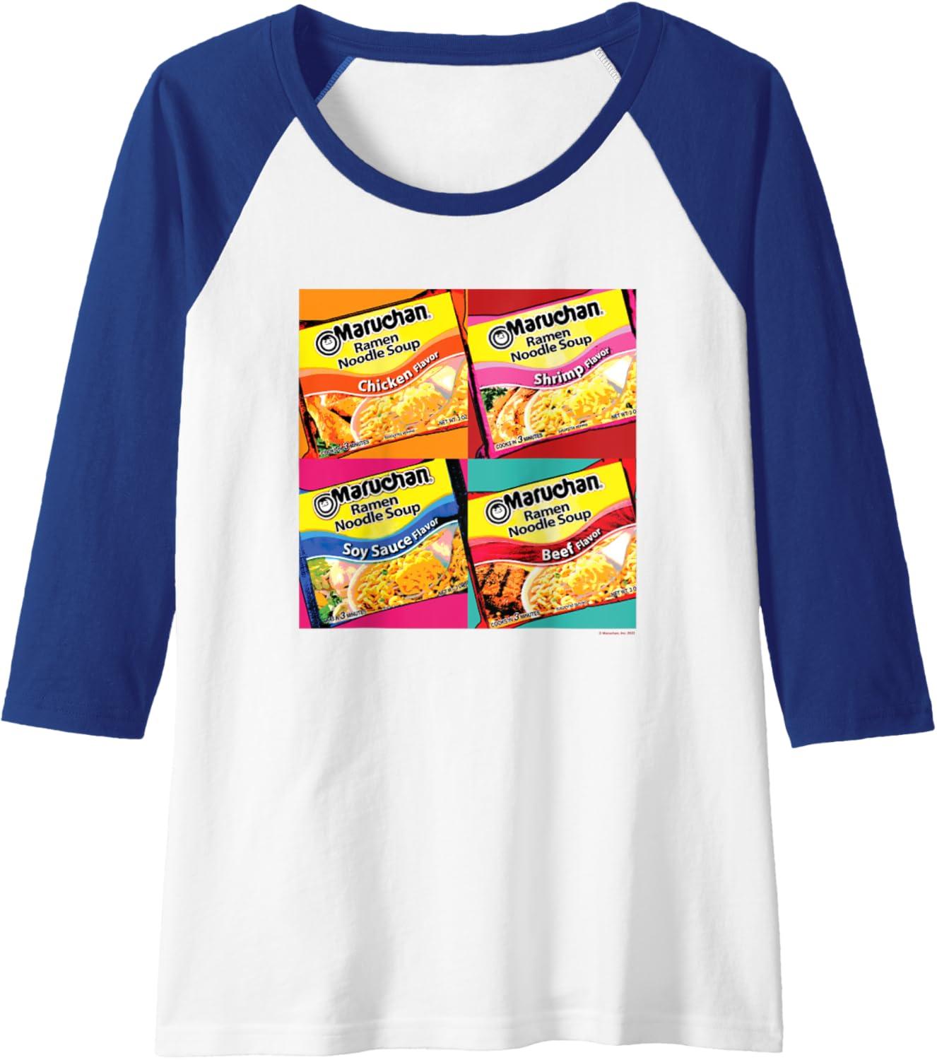 image:imageMaruchan Artsy Flavor Grid Poster Raglan Baseball TeeRoyal BlueWhite