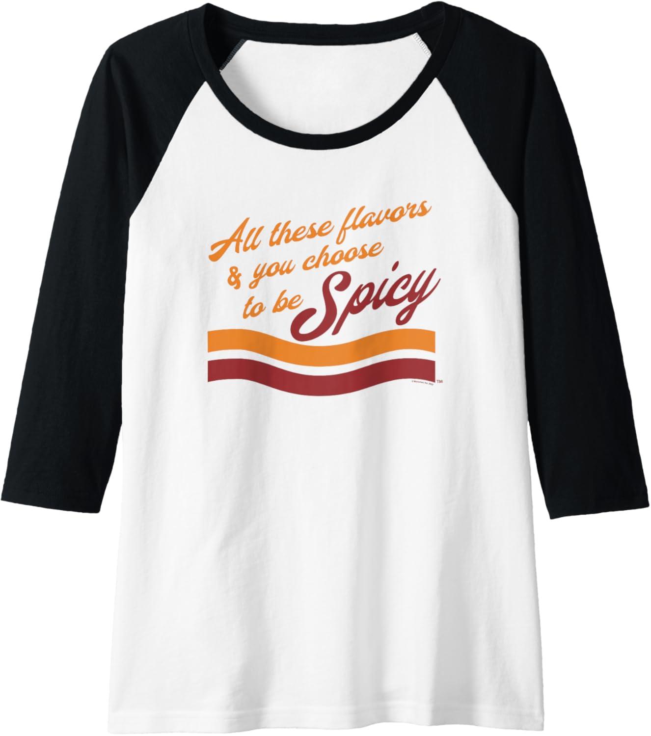 image:imageMaruchan Choose To Be Spicy Humor Raglan Baseball TeeBlackWhite