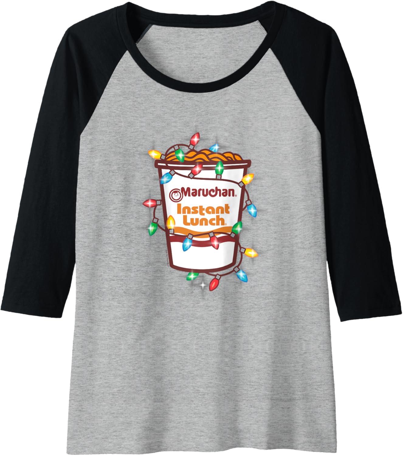 image:imageMaruchan Christmas Lights Holiday Season Reman Cup Logo Raglan Baseball TeeBlackAthletic Heather
