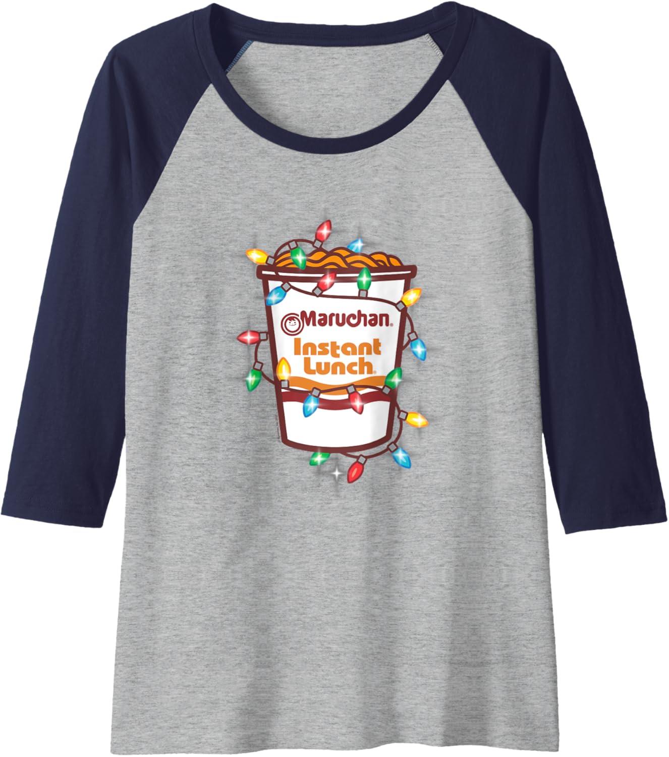 image:imageMaruchan Christmas Lights Holiday Season Reman Cup Logo Raglan Baseball TeeNavy BlueAthletic Heather