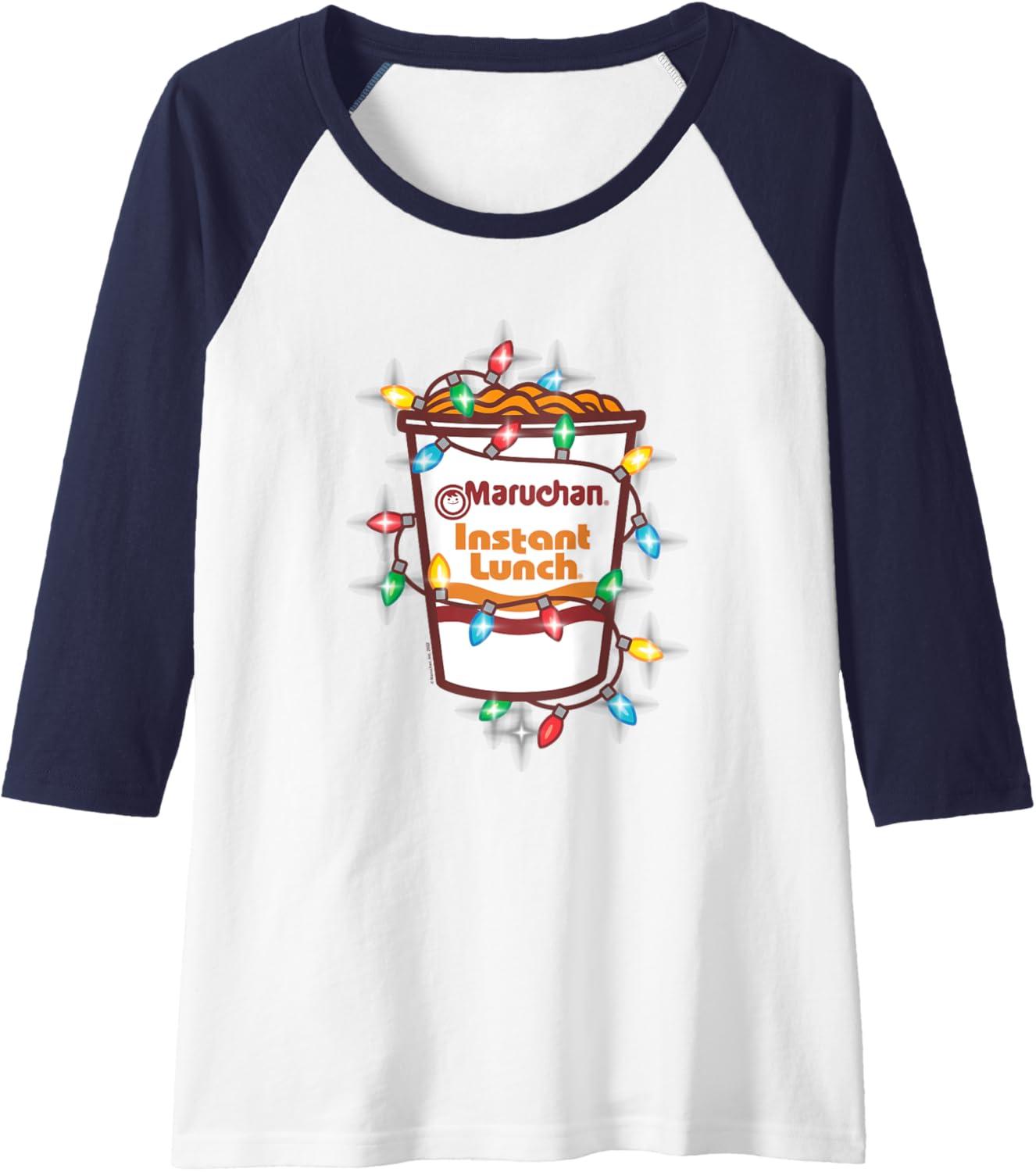 image:imageMaruchan Christmas Lights Holiday Season Reman Cup Logo Raglan Baseball TeeNavy BlueWhite