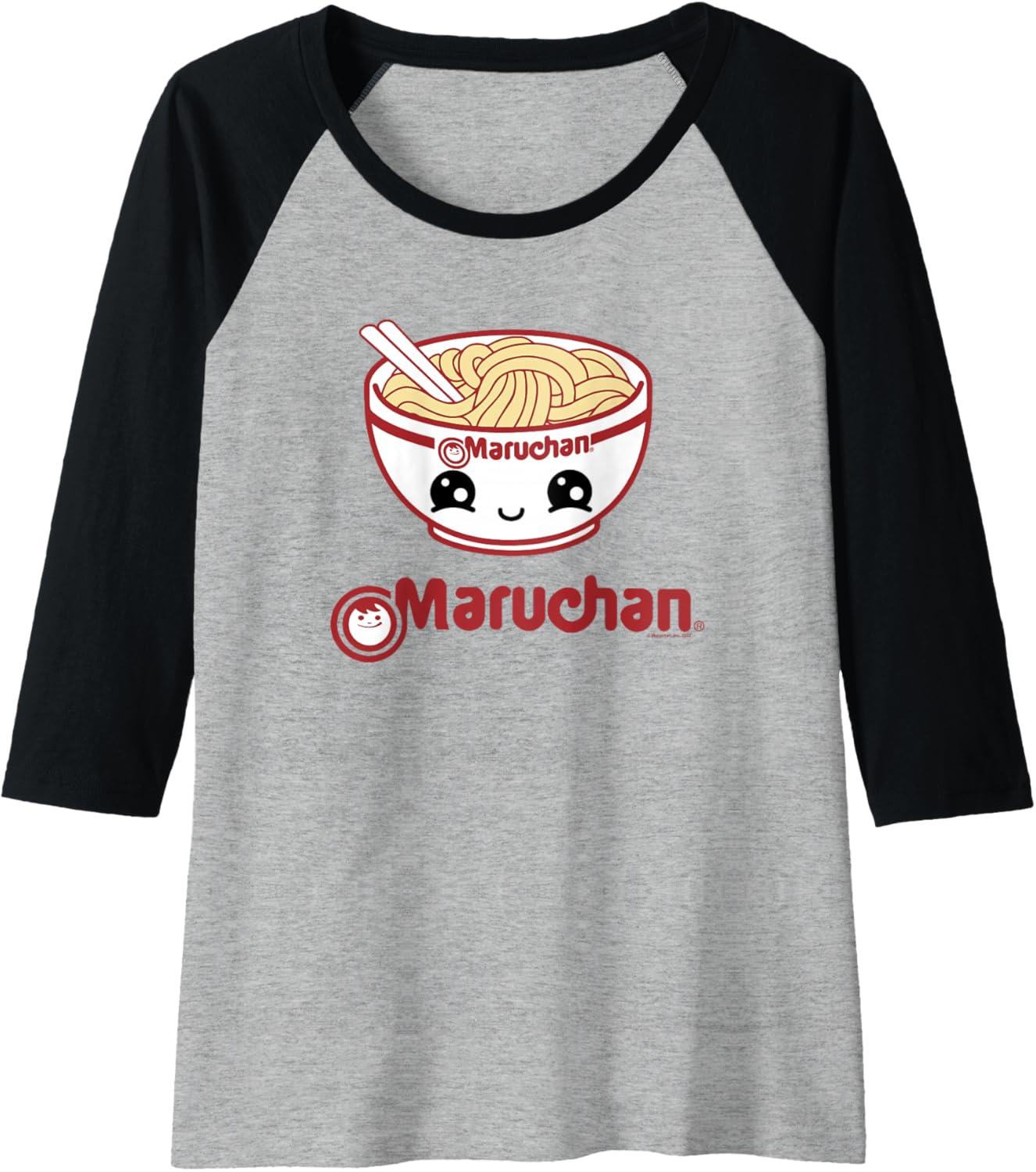 image:imageMaruchan Cute Noodle Bowl Face Logo Raglan Baseball TeeBlackAthletic Heather