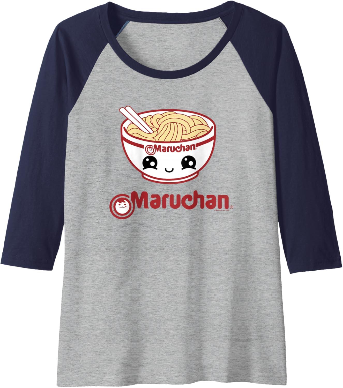 image:imageMaruchan Cute Noodle Bowl Face Logo Raglan Baseball TeeNavy BlueAthletic Heather