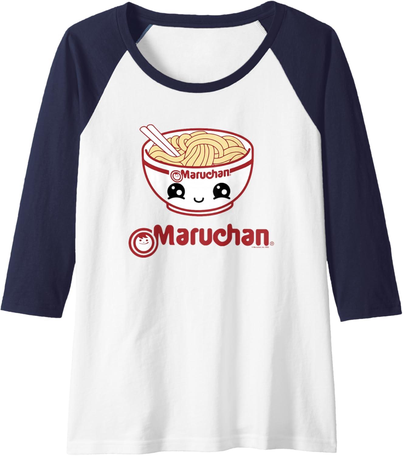 image:imageMaruchan Cute Noodle Bowl Face Logo Raglan Baseball TeeNavy BlueWhite