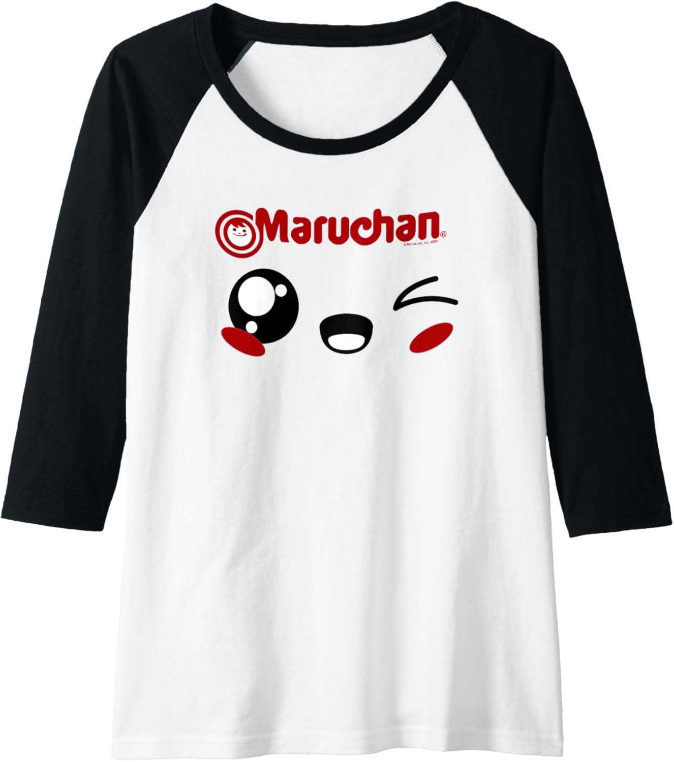 image:imageMaruchan Cute Winking Happy Face Raglan Baseball TeeBlackWhite