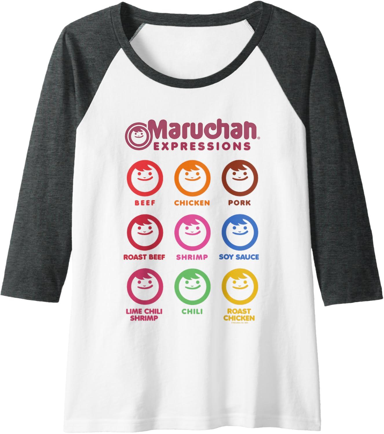 image:imageMaruchan Expressions Multiple Flavors amp Colors Collage Raglan Baseball TeeDark Heather GreyWhite