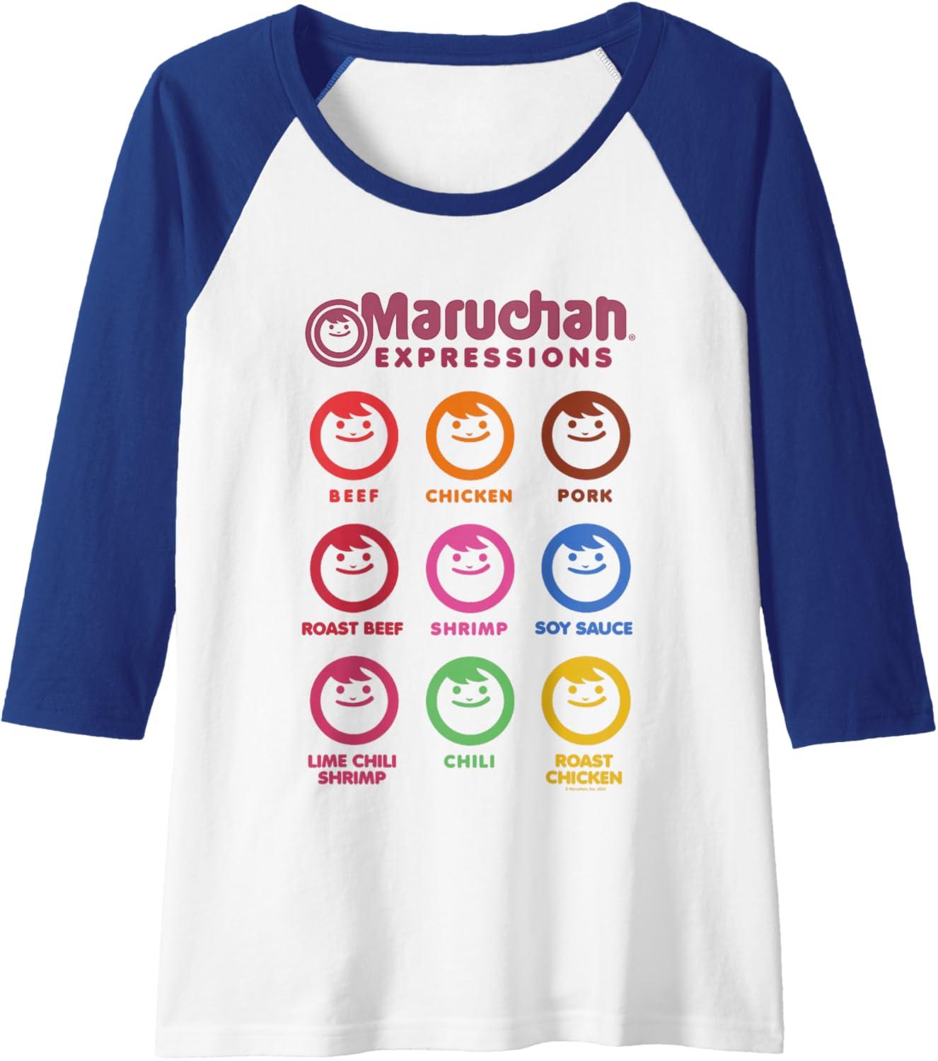 image:imageMaruchan Expressions Multiple Flavors amp Colors Collage Raglan Baseball TeeRoyal BlueWhite