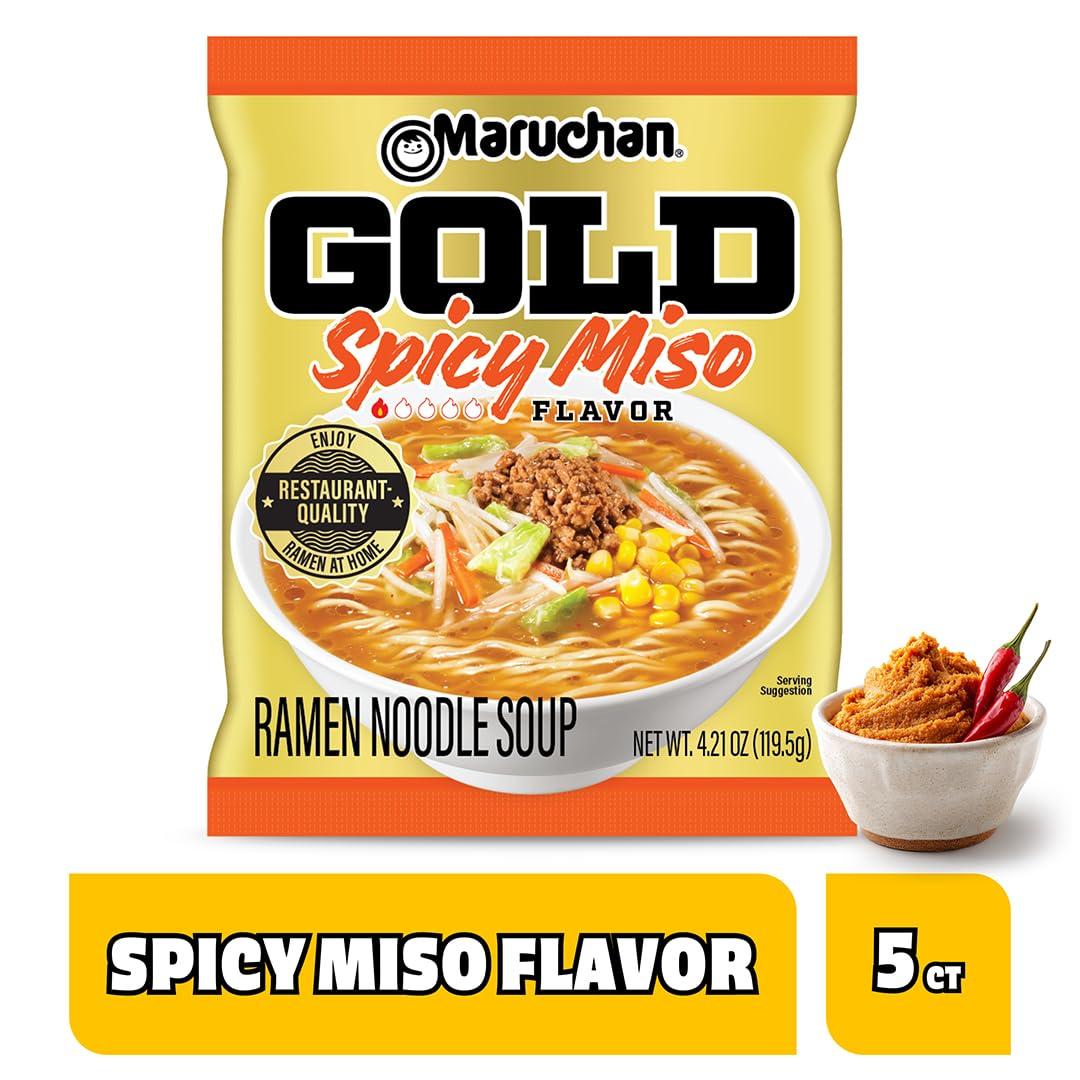 image:imageMaruchan Gold Ramen Noodle Soup Spicy Miso Flavor Restaurant Quality JapaneseStyle Instant Noodles Quick amp Easy Meal 421 Oz 5 PackSpicy Miso