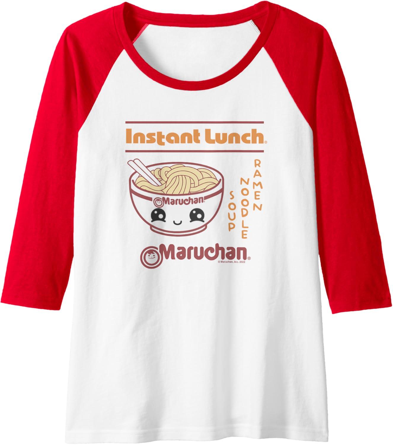 image:imageMaruchan Happy Bowl of Noodles Instant Lunch Poster Raglan Baseball TeeRedWhite