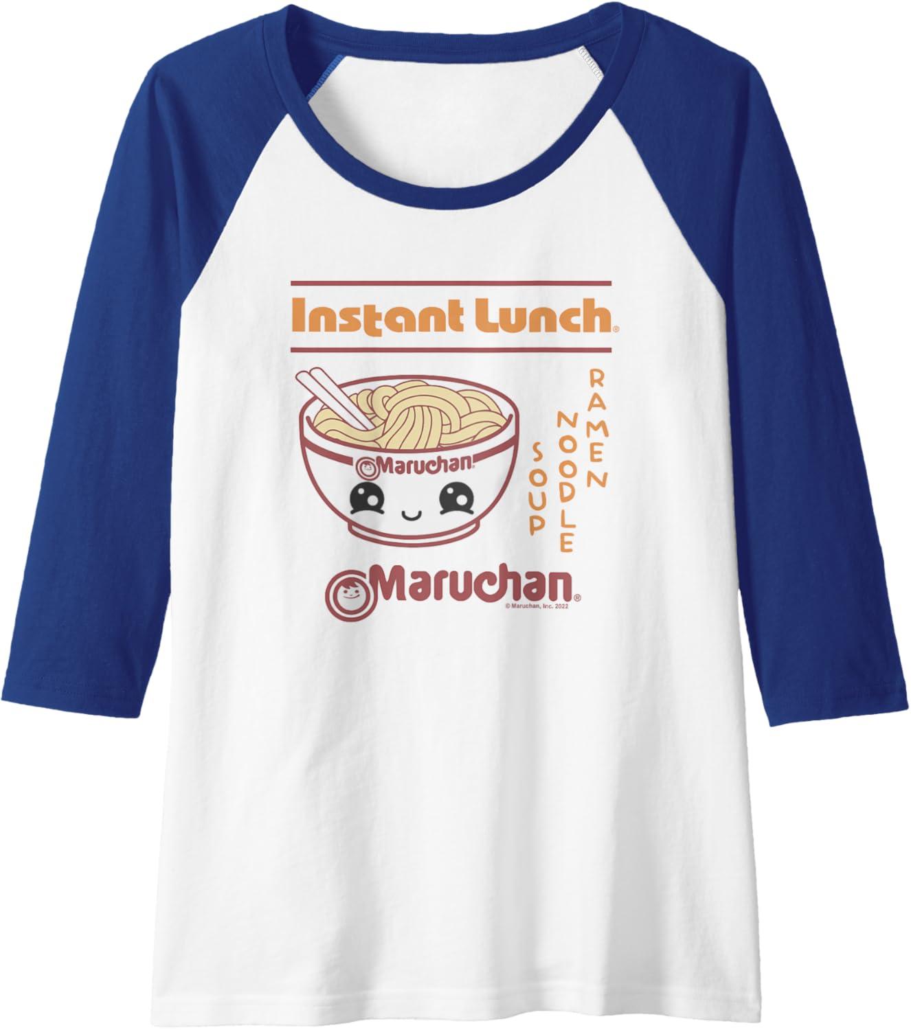 image:imageMaruchan Happy Bowl of Noodles Instant Lunch Poster Raglan Baseball TeeRoyal BlueWhite