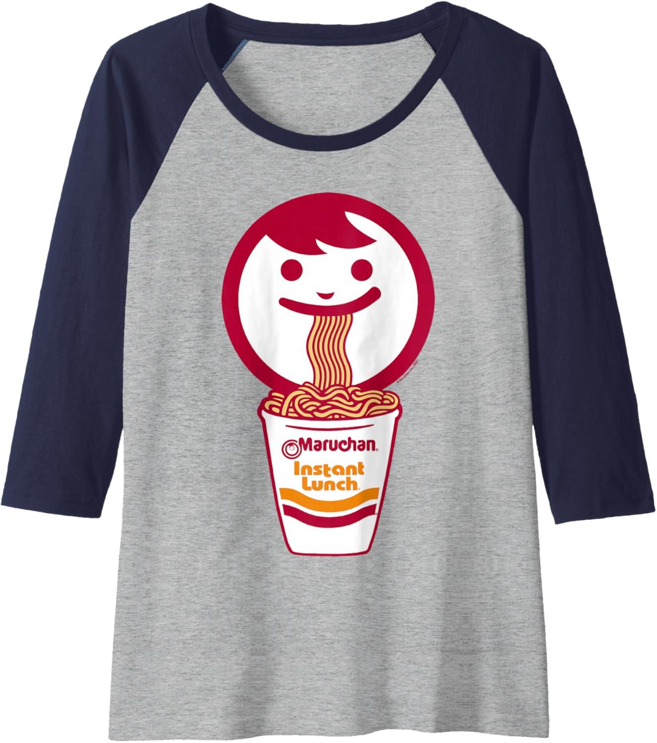 image:imageMaruchan Happy Face Eating Ramen Noodles Raglan Baseball TeeNavy BlueAthletic Heather