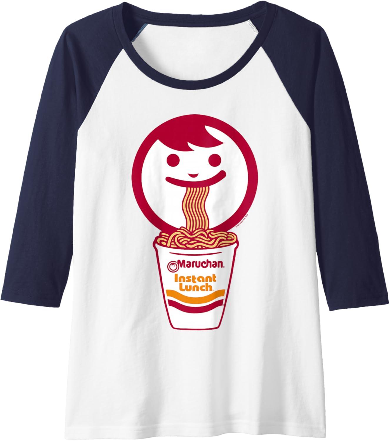 image:imageMaruchan Happy Face Eating Ramen Noodles Raglan Baseball TeeNavy BlueWhite