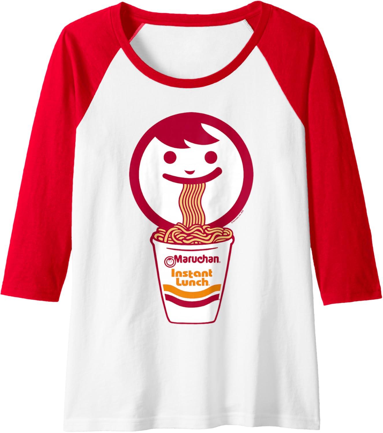 image:imageMaruchan Happy Face Eating Ramen Noodles Raglan Baseball TeeRedWhite