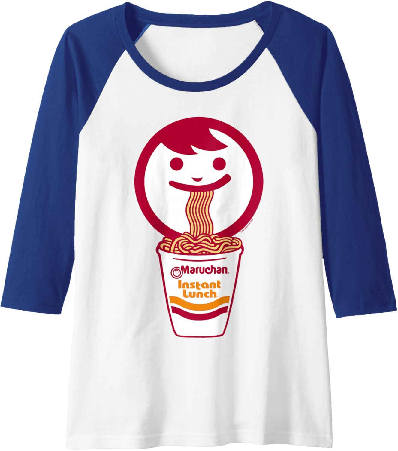 image:imageMaruchan Happy Face Eating Ramen Noodles Raglan Baseball TeeRoyal BlueWhite