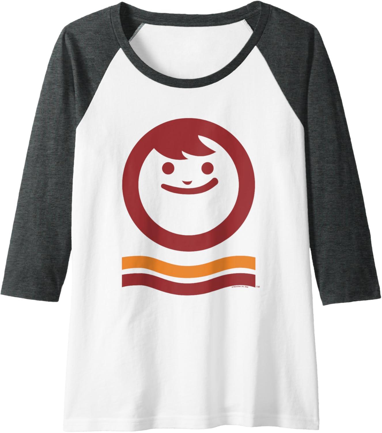 image:imageMaruchan Happy Face With Waves Logo Raglan Baseball TeeDark Heather GreyWhite