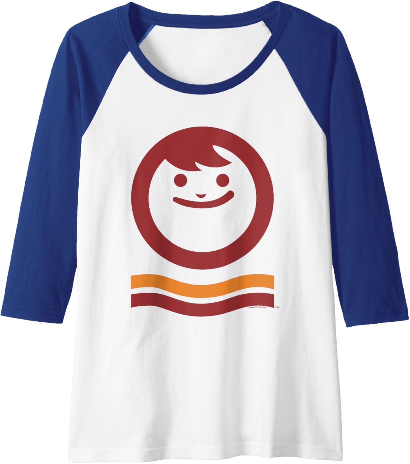 image:imageMaruchan Happy Face With Waves Logo Raglan Baseball TeeRoyal BlueWhite