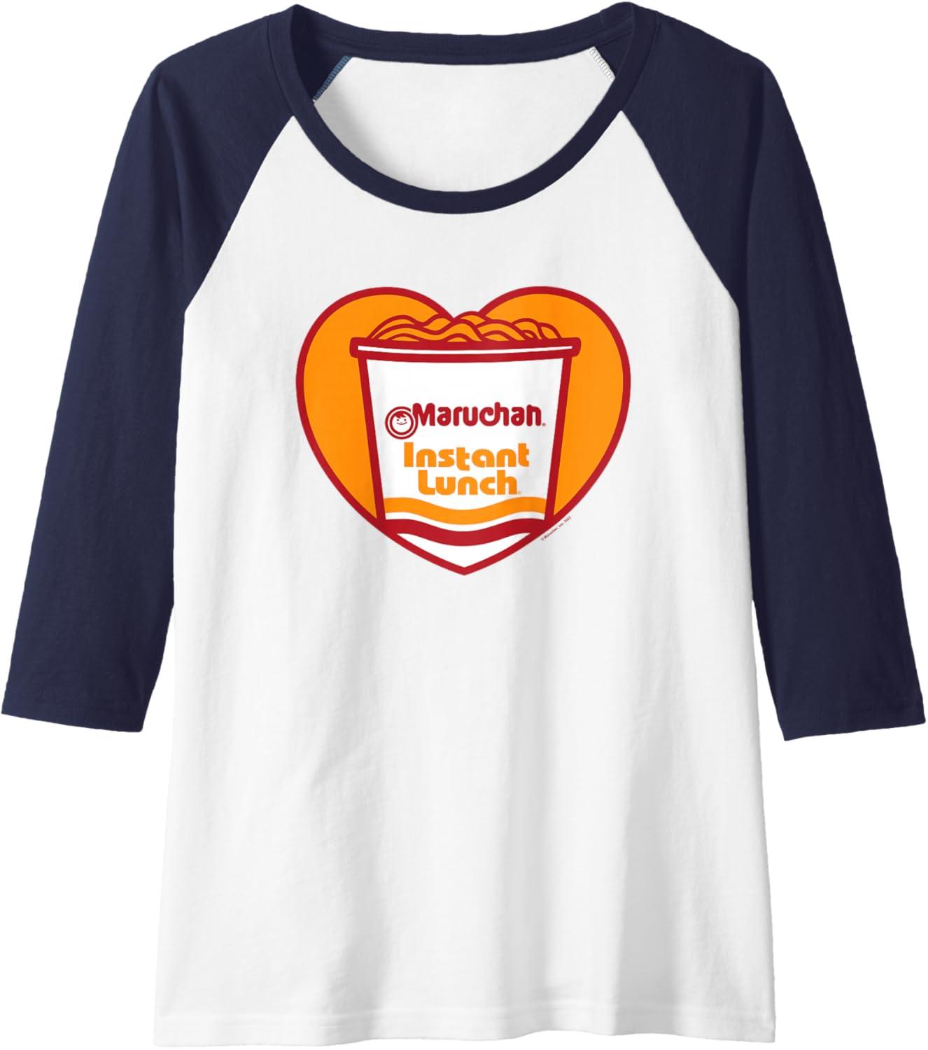 image:imageMaruchan Heart Instant Lunch Ramen Soup Cup Raglan Baseball TeeNavy BlueWhite