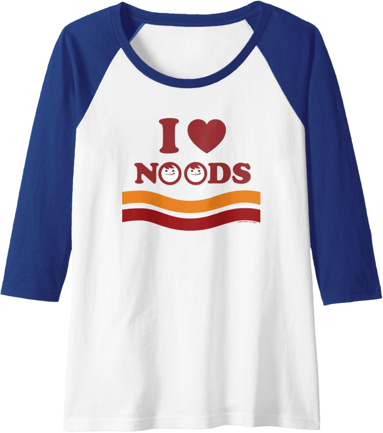image:imageMaruchan I Heart Noods Humor Logo Raglan Baseball TeeRoyal BlueWhite