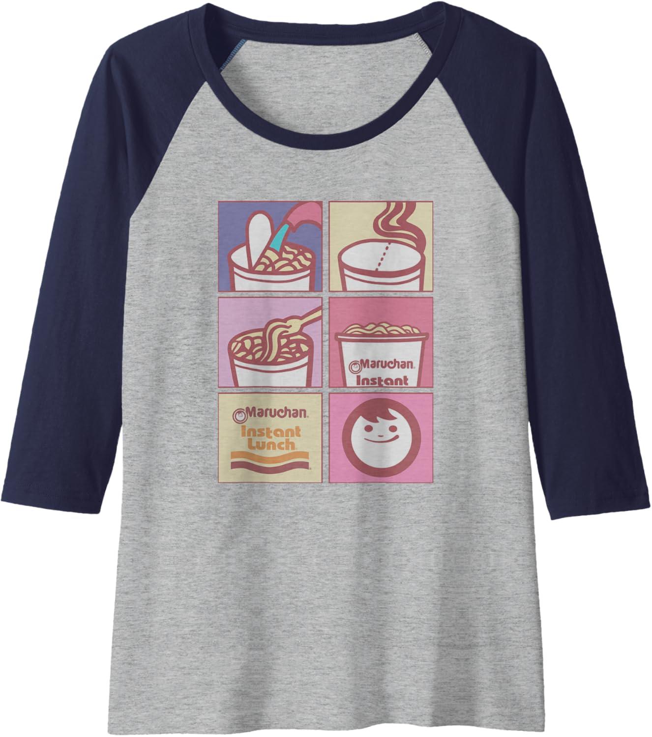 image:imageMaruchan Instant Lunch Boxed Up Cooking Instructions Panel Raglan Baseball TeeNavy BlueAthletic Heather