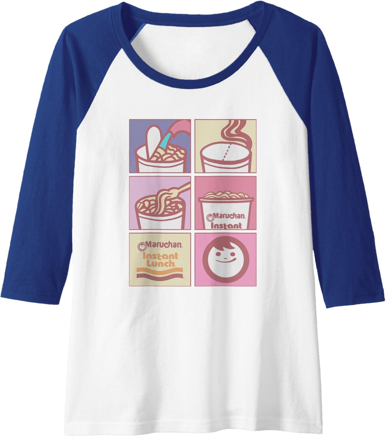 image:imageMaruchan Instant Lunch Boxed Up Cooking Instructions Panel Raglan Baseball TeeRoyal BlueWhite