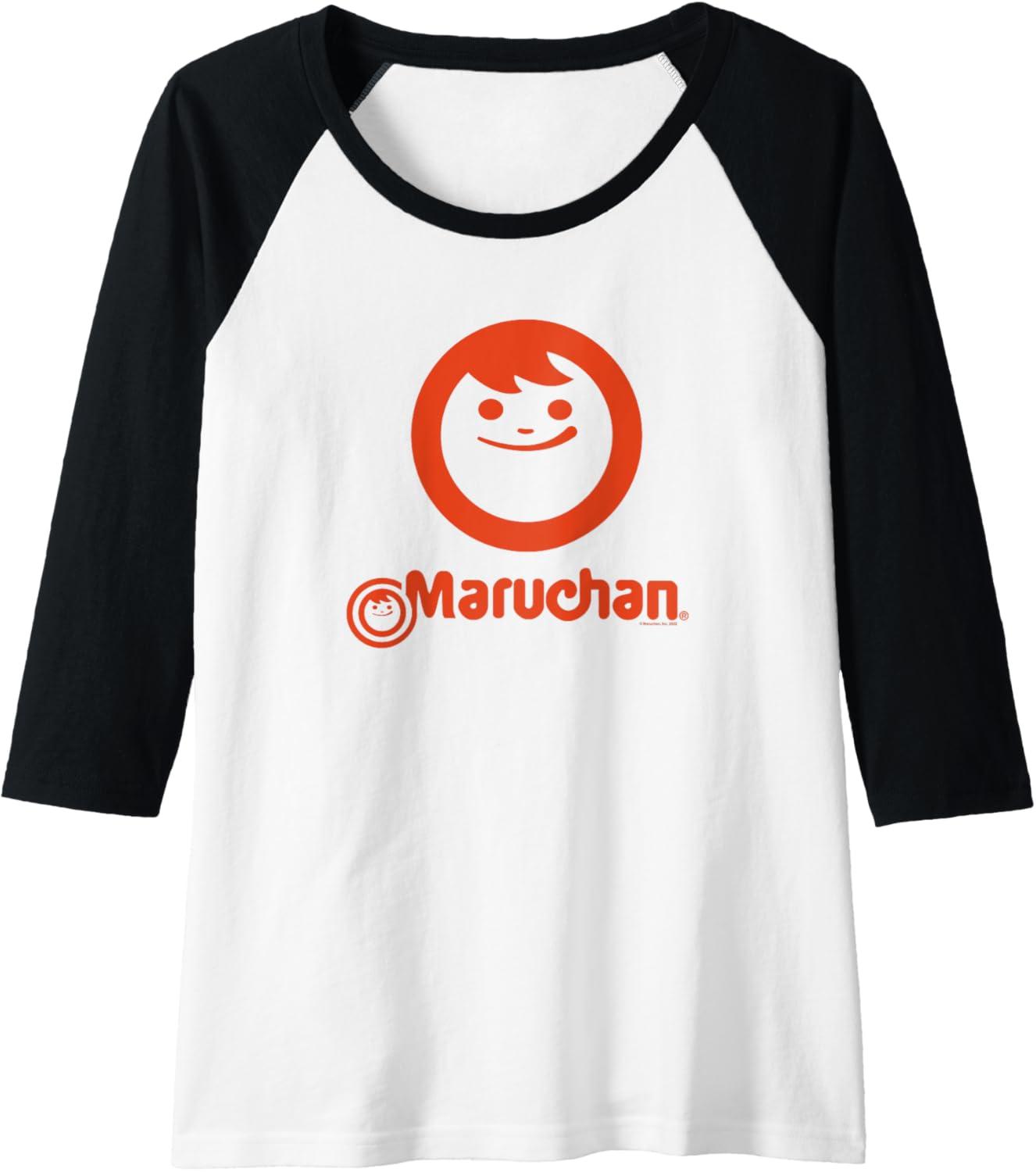 image:imageMaruchan Instant Lunch Classic Happy Face Vintage Logo Raglan Baseball TeeBlackWhite