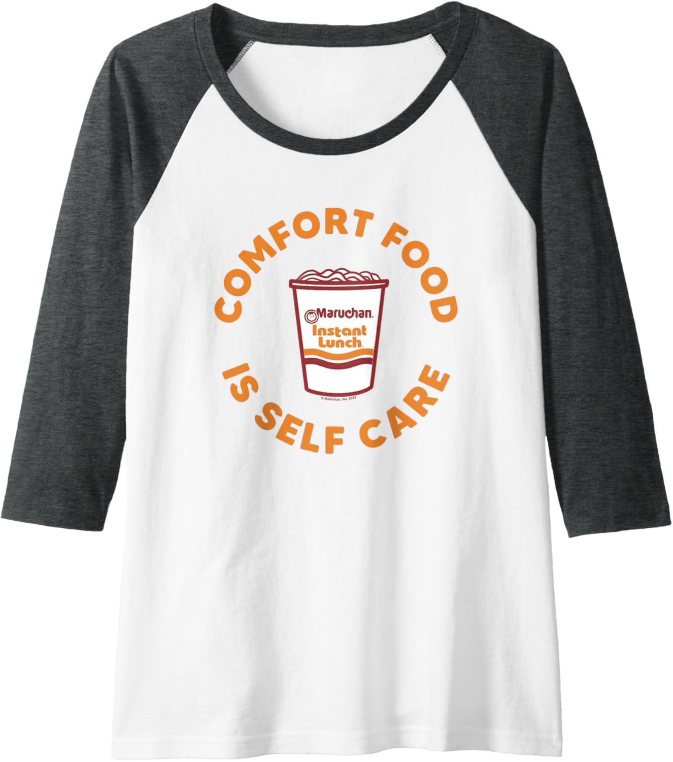 image:imageMaruchan Instant Lunch Comfort Food Is Self Care Ramen Cup Raglan Baseball TeeDark Heather GreyWhite