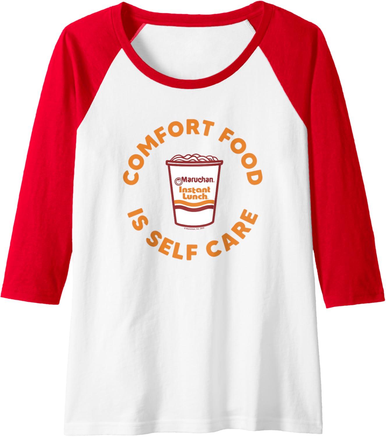 image:imageMaruchan Instant Lunch Comfort Food Is Self Care Ramen Cup Raglan Baseball TeeRedWhite