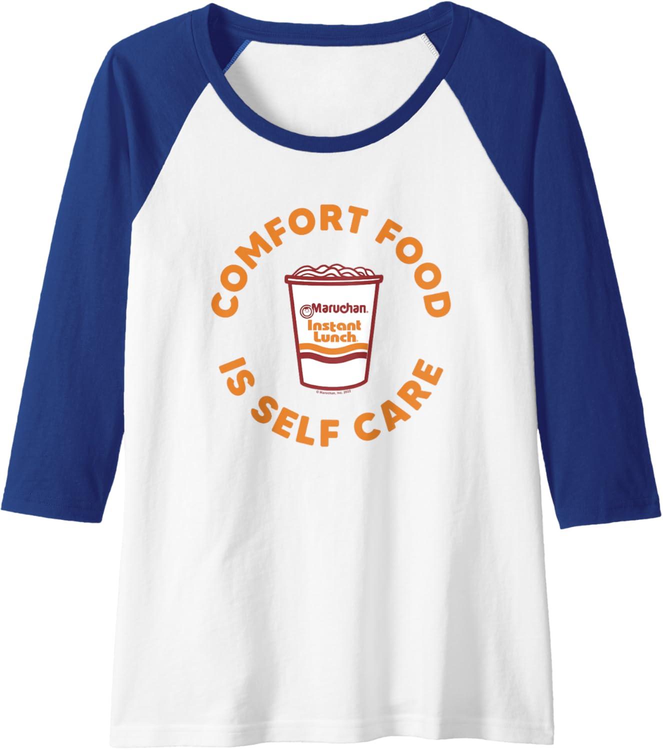 image:imageMaruchan Instant Lunch Comfort Food Is Self Care Ramen Cup Raglan Baseball TeeRoyal BlueWhite