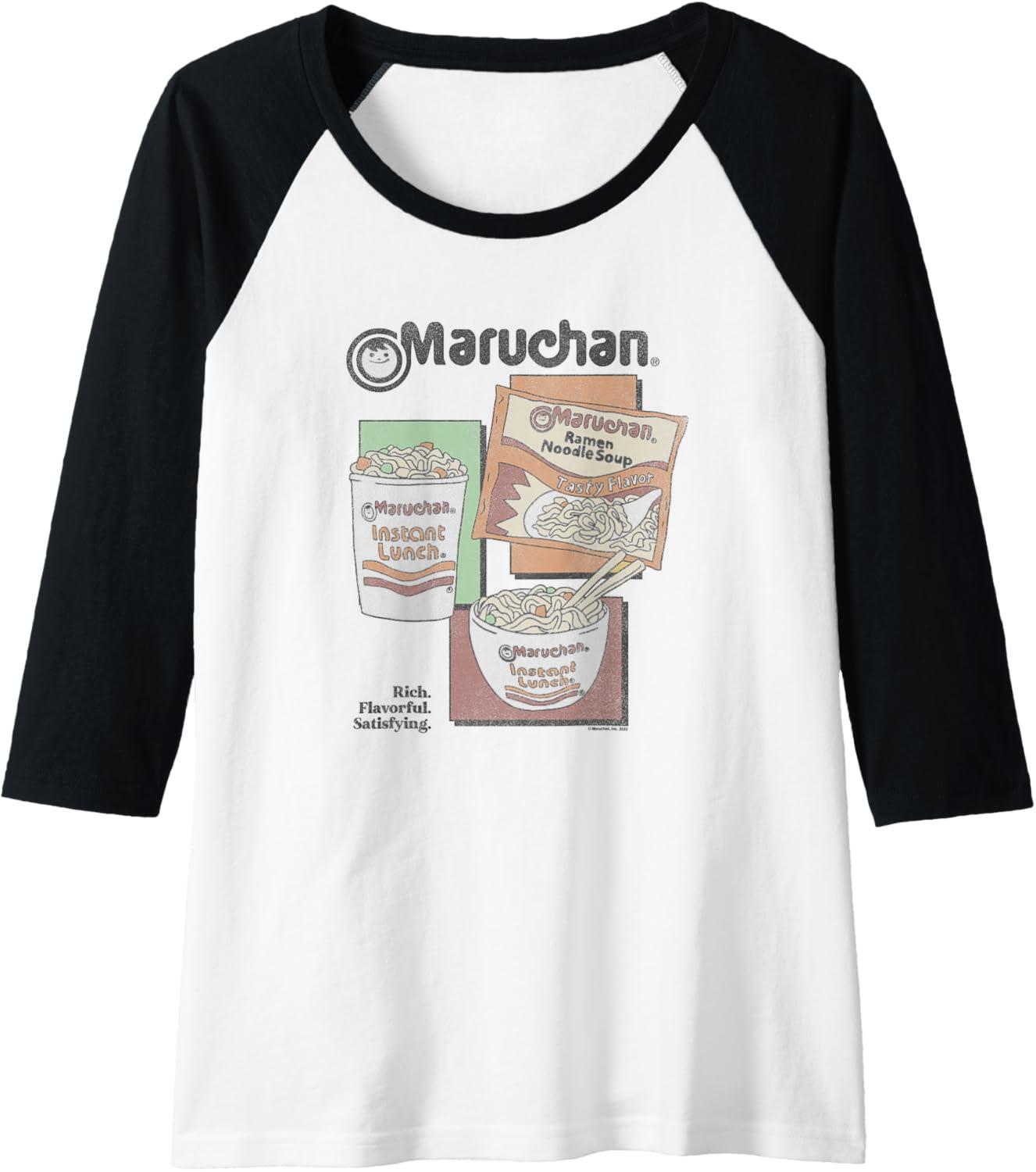 image:imageMaruchan Instant Lunch Different Presentations Panel Art Raglan Baseball TeeBlackWhite