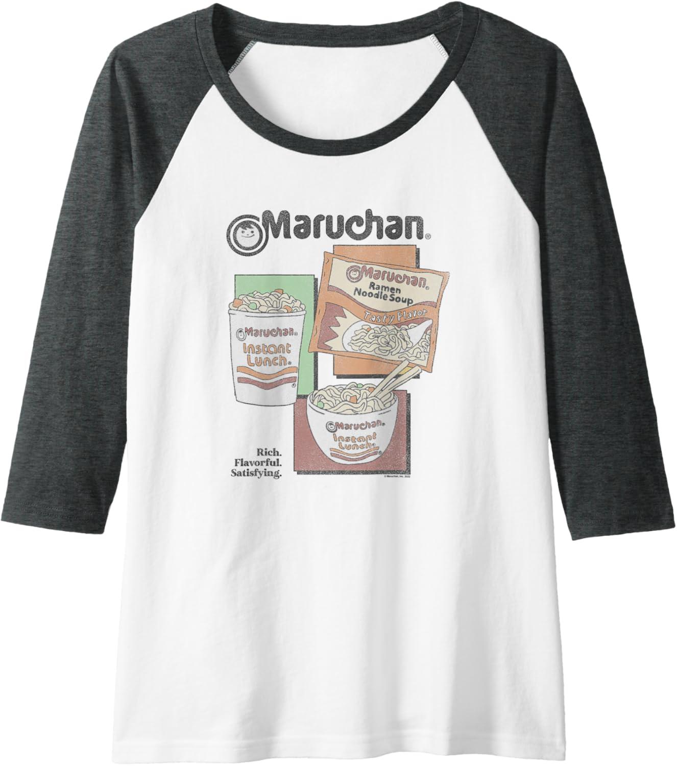 image:imageMaruchan Instant Lunch Different Presentations Panel Art Raglan Baseball TeeDark Heather GreyWhite