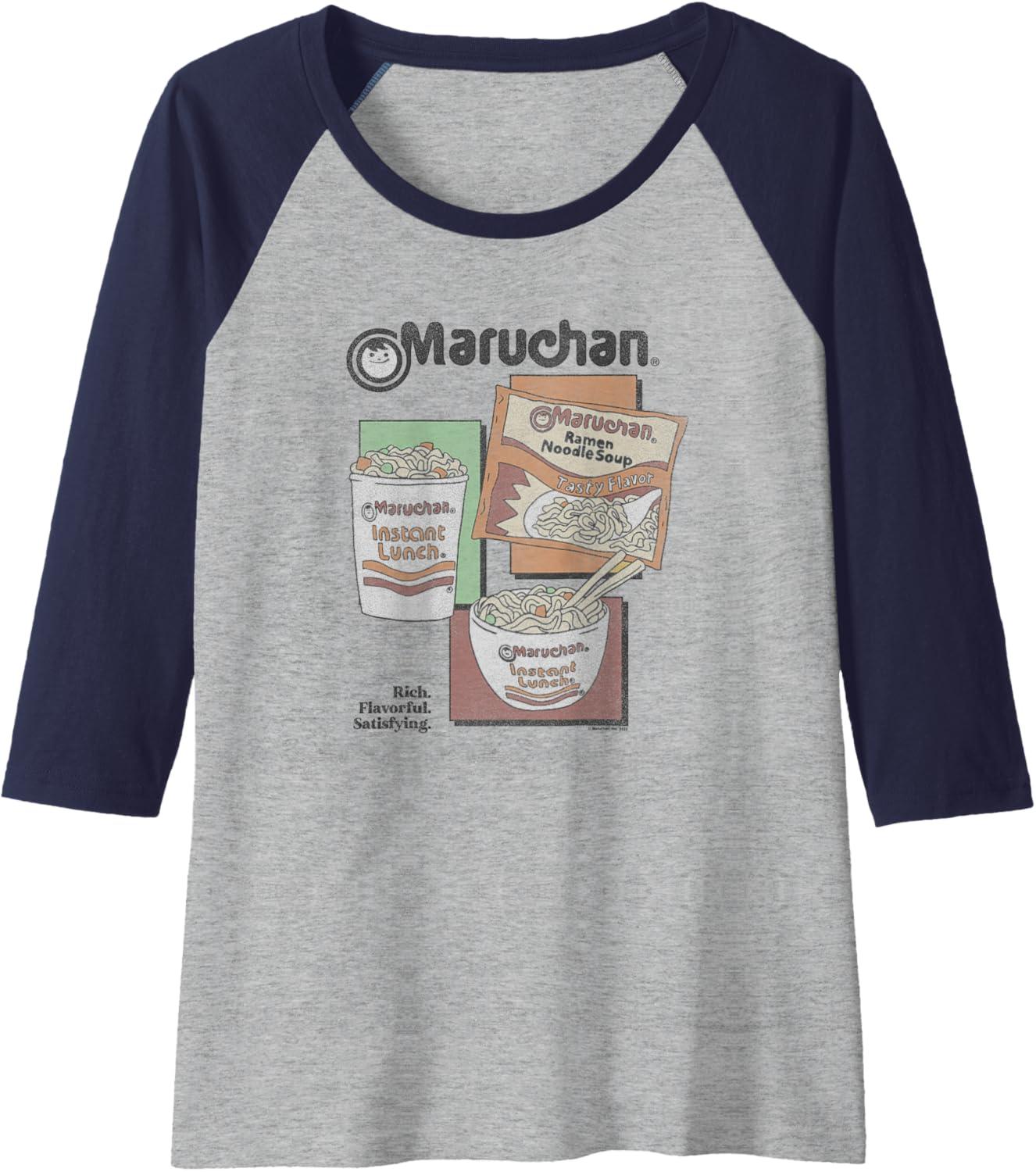 image:imageMaruchan Instant Lunch Different Presentations Panel Art Raglan Baseball TeeNavy BlueAthletic Heather