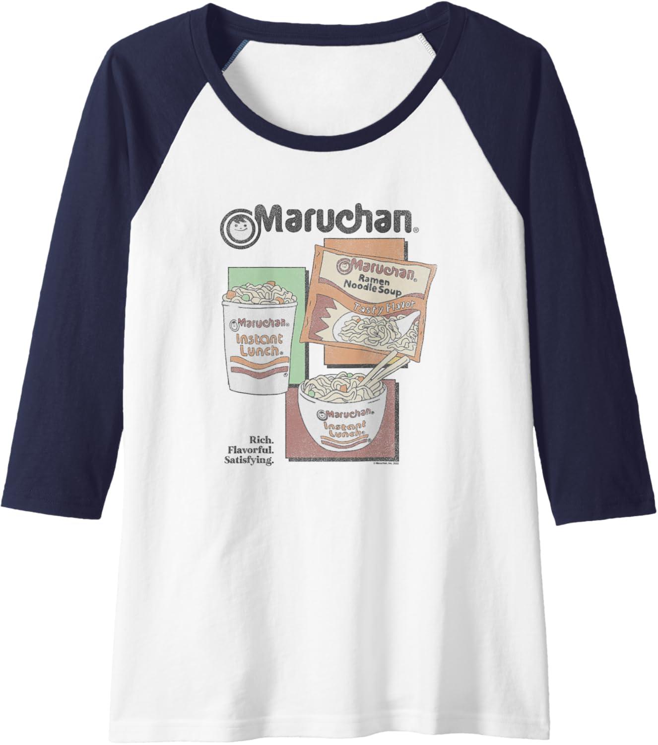 image:imageMaruchan Instant Lunch Different Presentations Panel Art Raglan Baseball TeeNavy BlueWhite