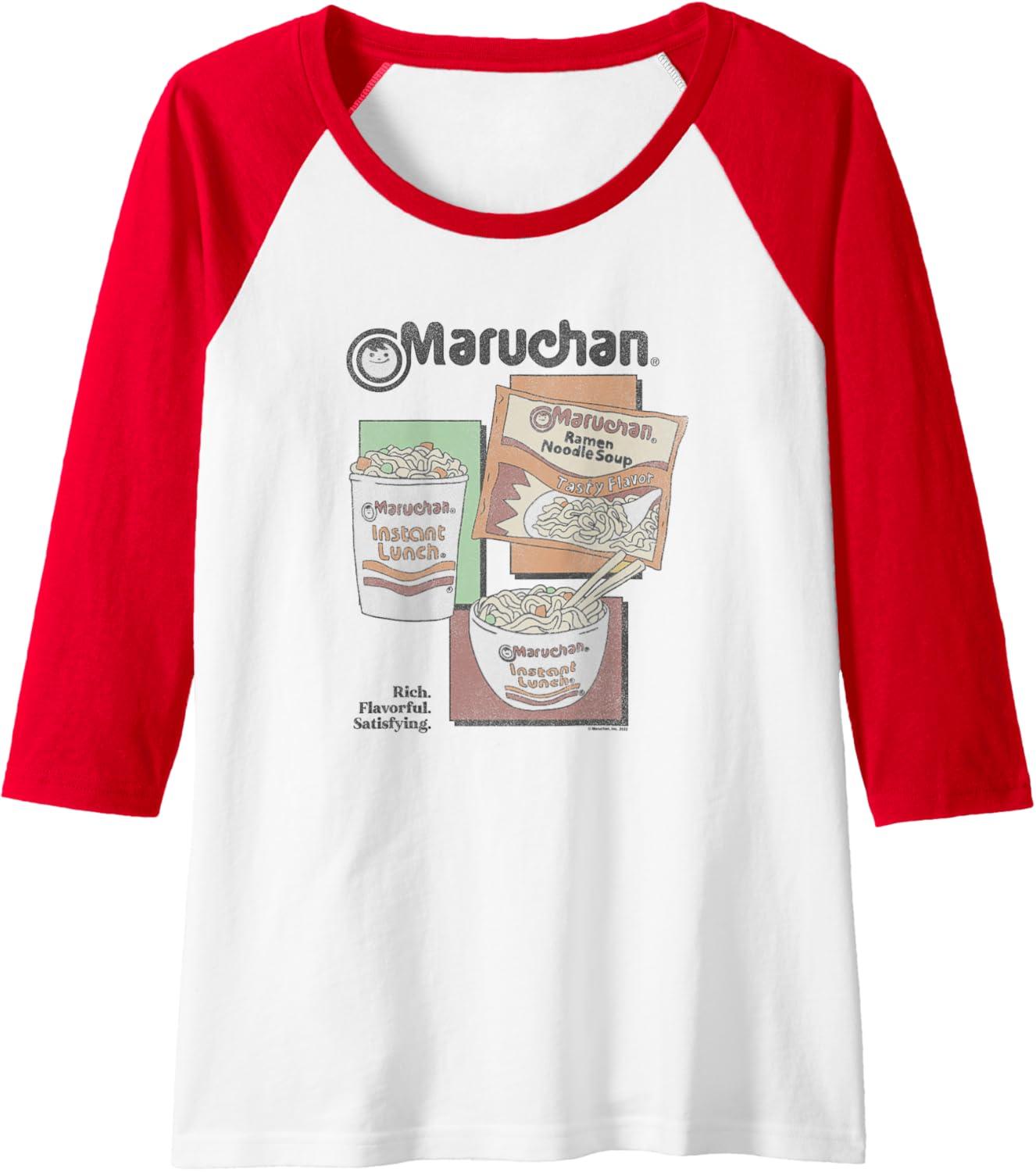image:imageMaruchan Instant Lunch Different Presentations Panel Art Raglan Baseball TeeRedWhite