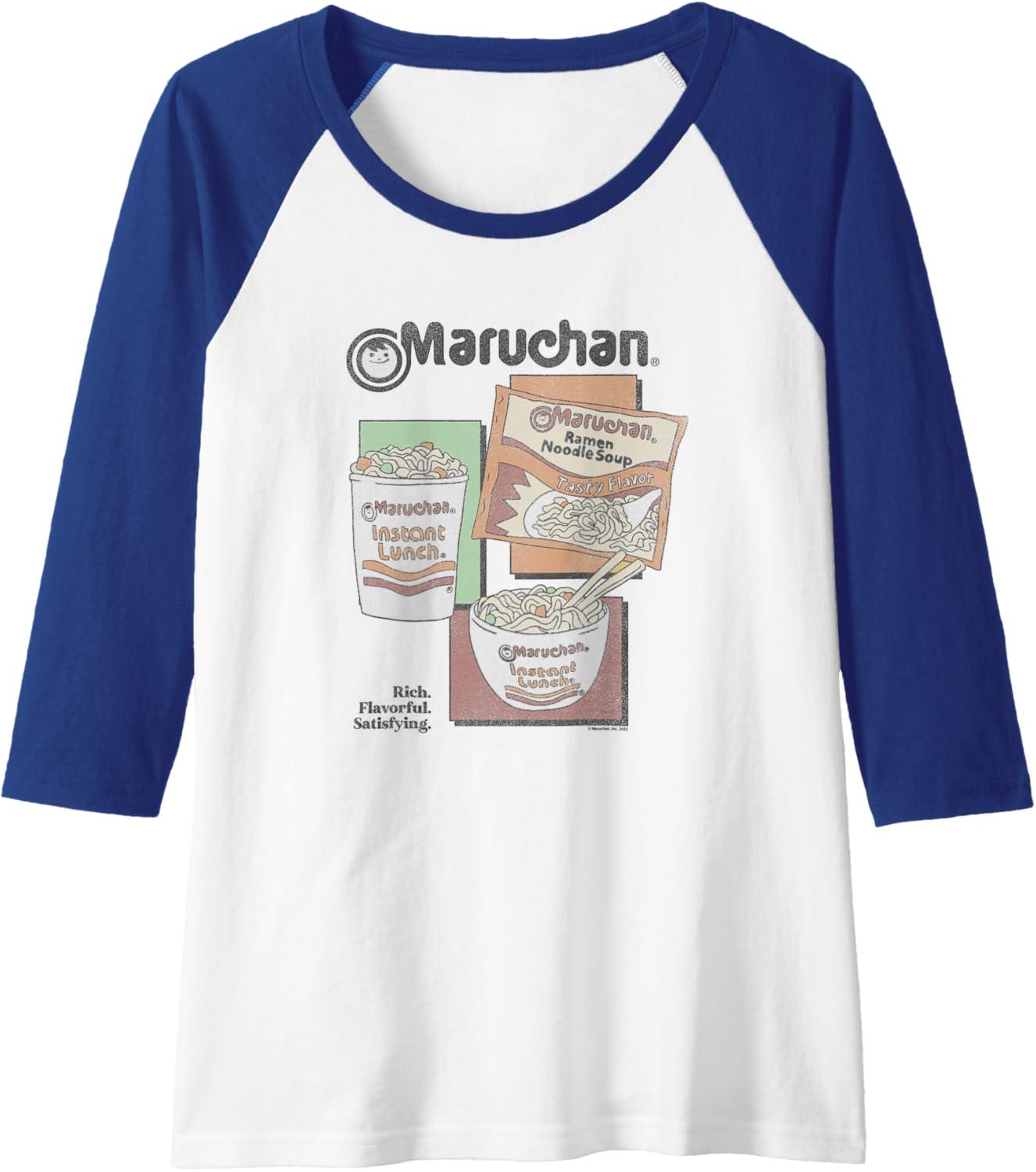 image:imageMaruchan Instant Lunch Different Presentations Panel Art Raglan Baseball TeeRoyal BlueWhite