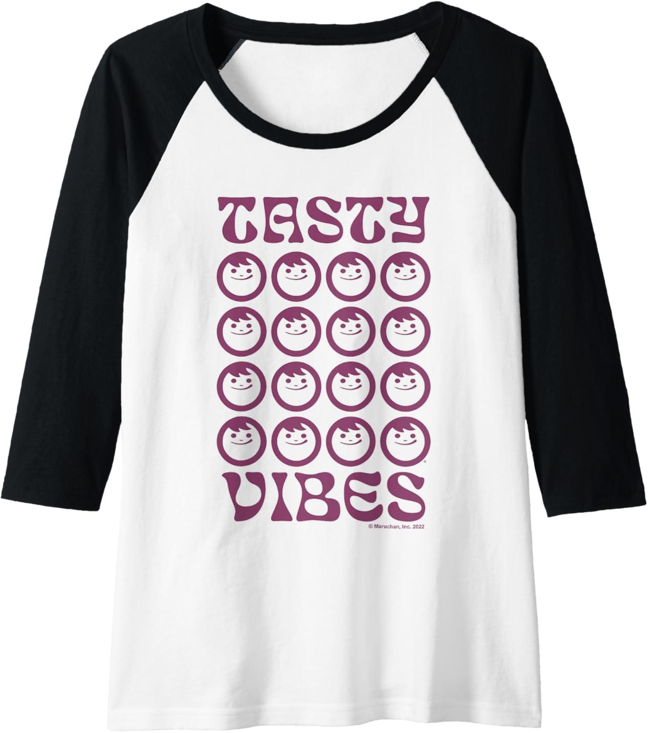 image:imageMaruchan Instant Lunch Groovy Tasty Vibes Grid Logo Raglan Baseball TeeBlackWhite