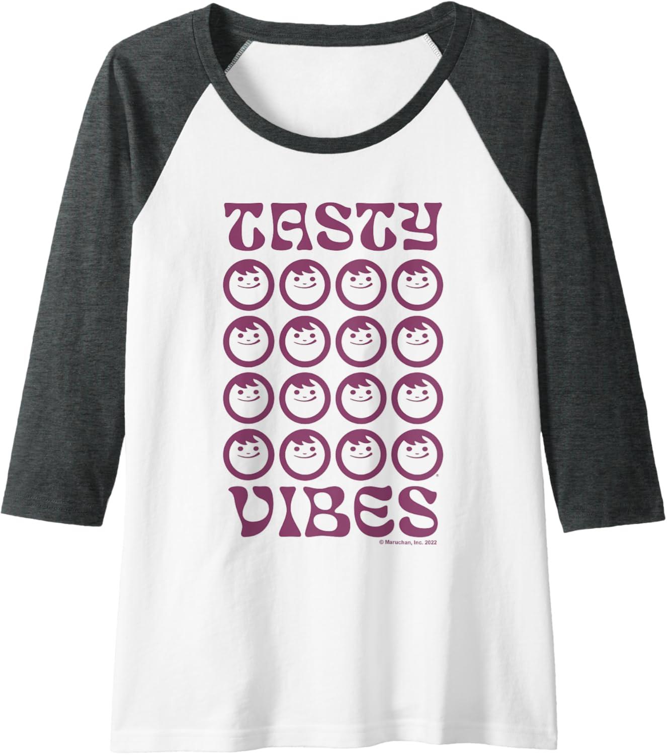 image:imageMaruchan Instant Lunch Groovy Tasty Vibes Grid Logo Raglan Baseball TeeDark Heather GreyWhite