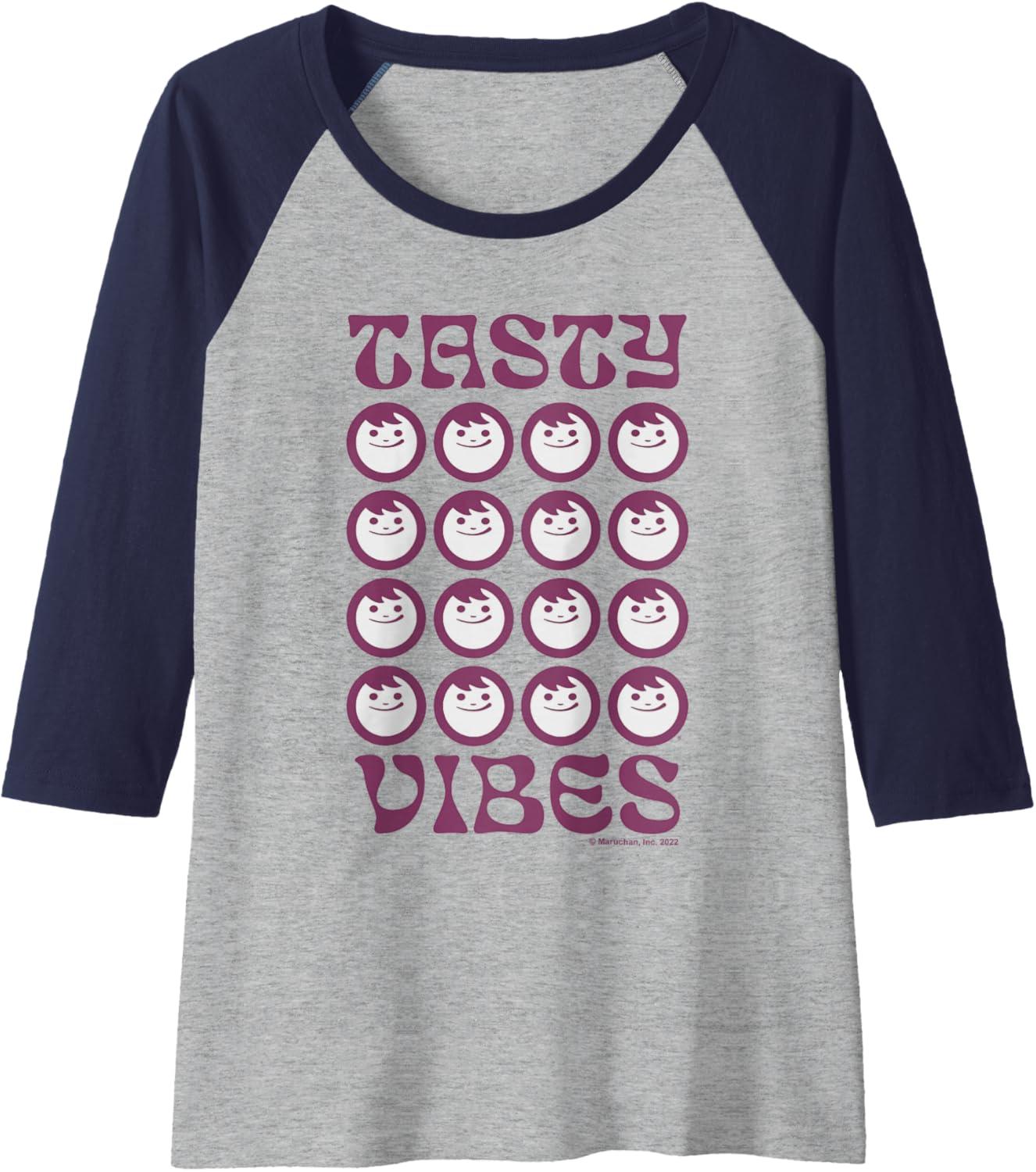 image:imageMaruchan Instant Lunch Groovy Tasty Vibes Grid Logo Raglan Baseball TeeNavy BlueAthletic Heather