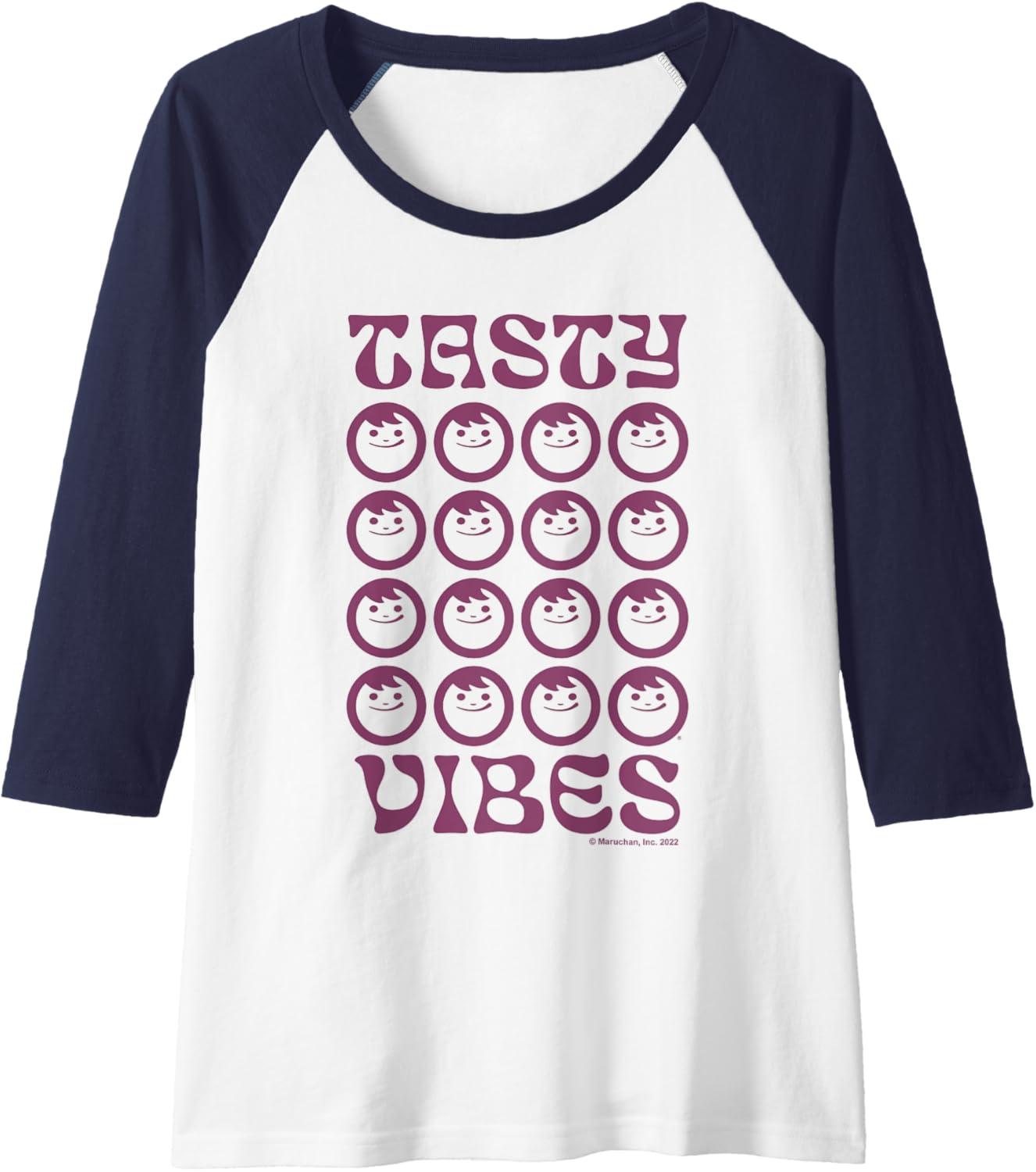 image:imageMaruchan Instant Lunch Groovy Tasty Vibes Grid Logo Raglan Baseball TeeNavy BlueWhite